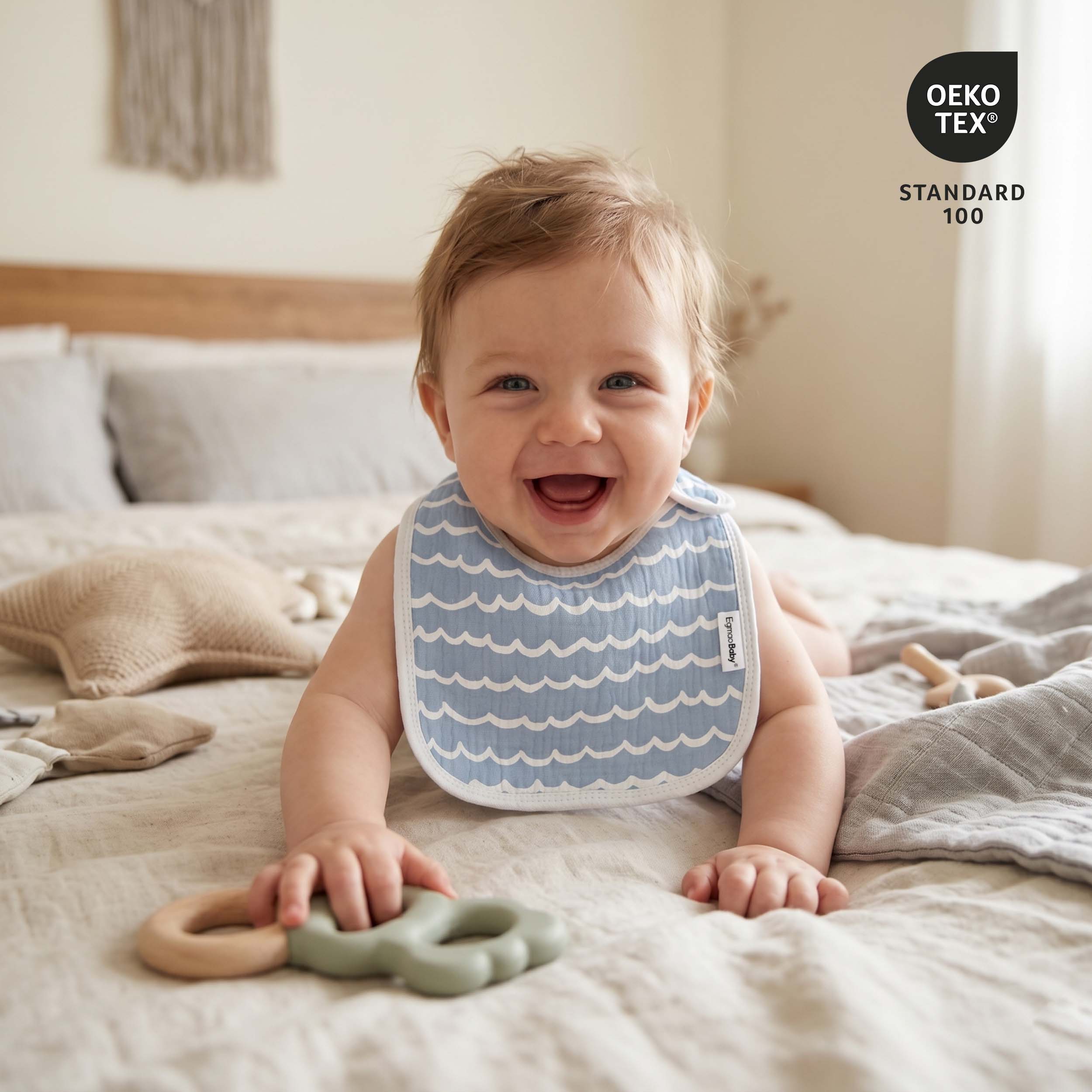 Blue Elephant and Rainbow | baby muslin bibs 5 pack | 0-36 months