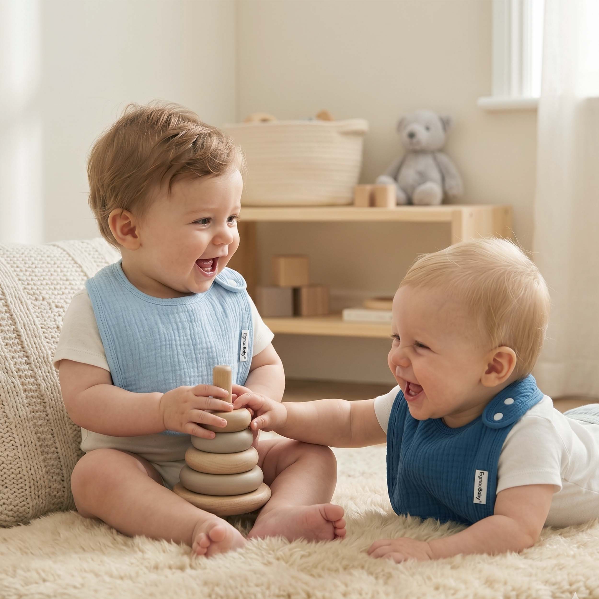 Blue Elephant and Rainbow | baby muslin bibs 5 pack | 0-36 months