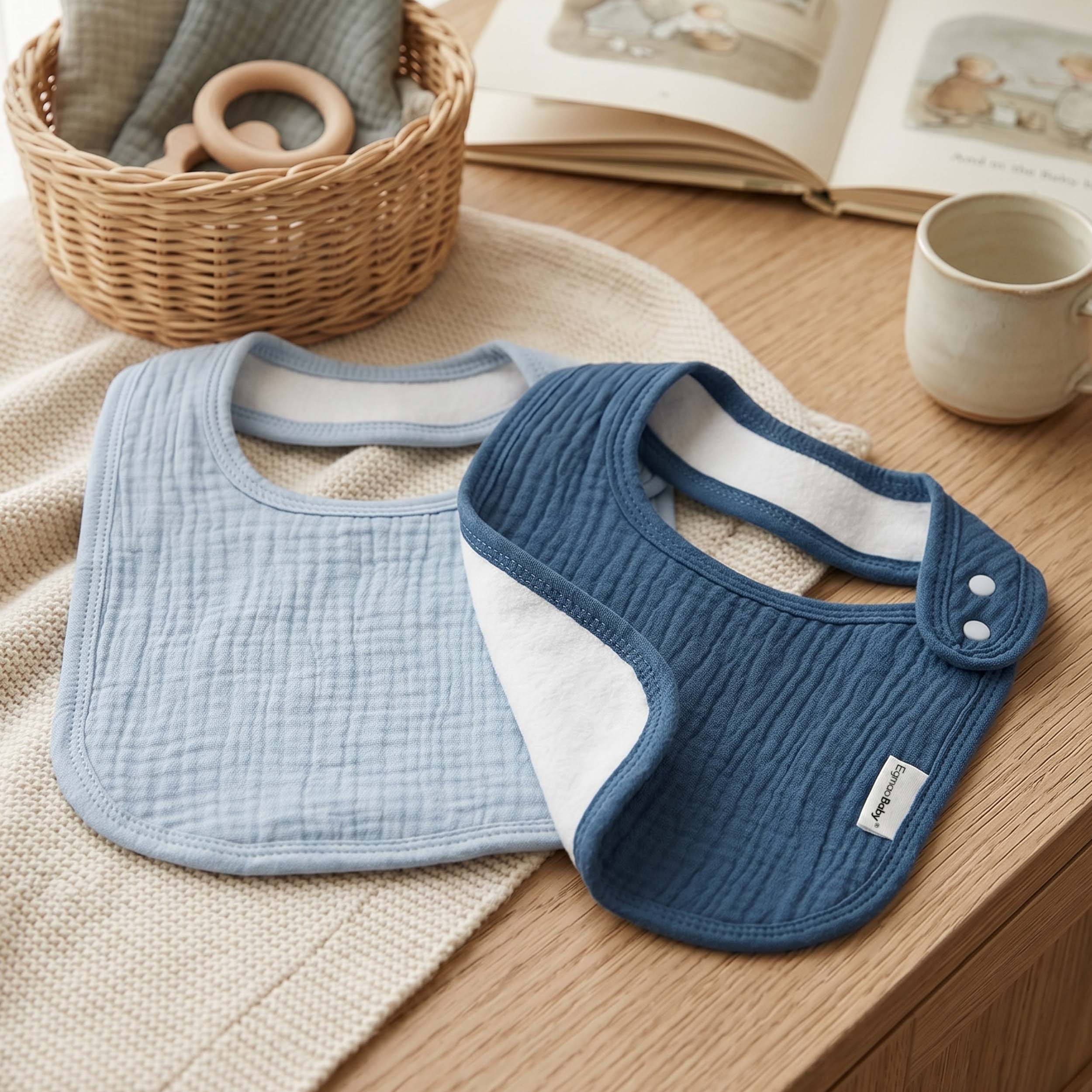 Blue Elephant and Rainbow | baby muslin bibs 5 pack | 0-36 months