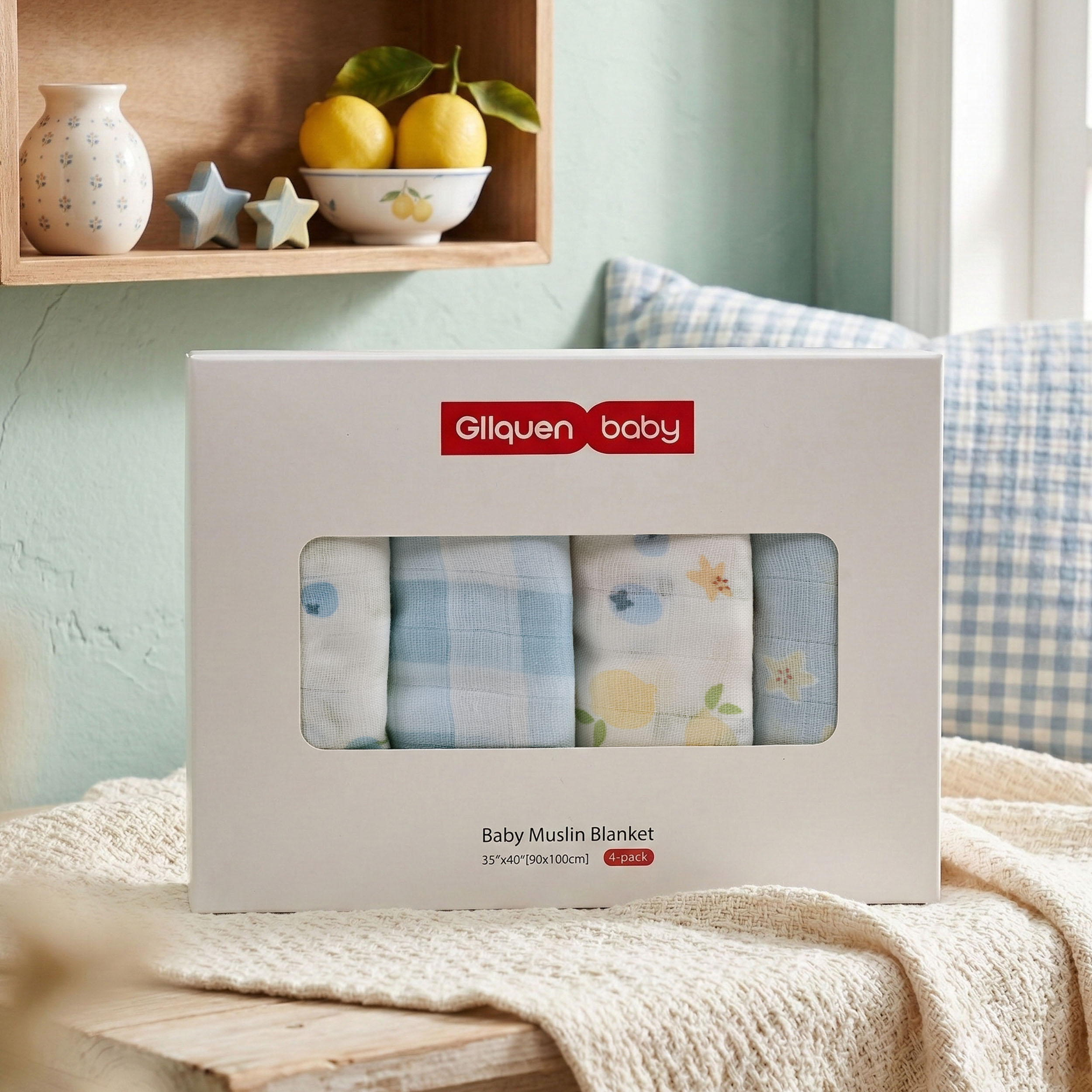 Muslin Swaddle Blankets 4-Pack | 35"x40" | Azure Berry Dream