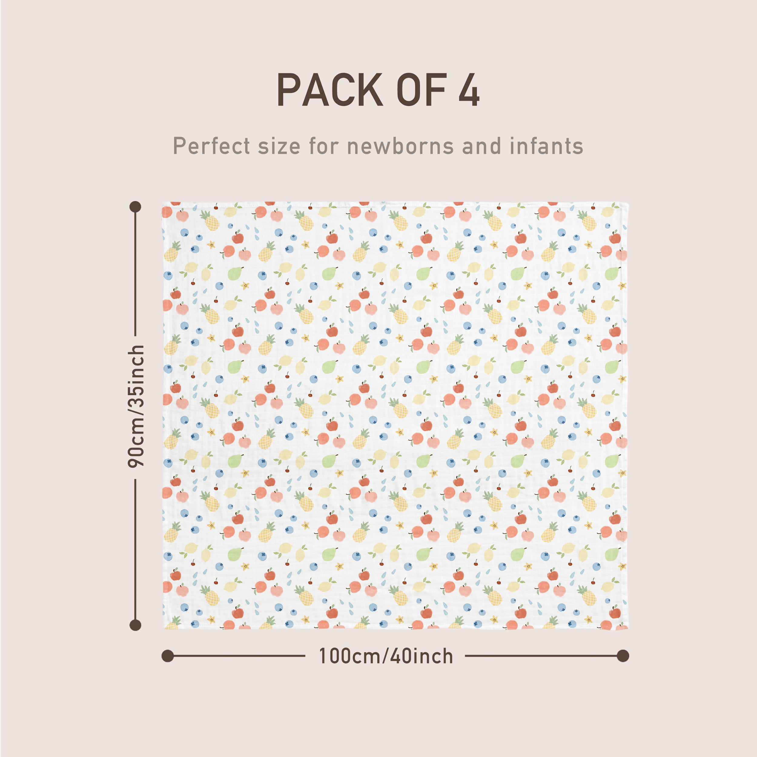 Muslin Swaddle Blankets 4-Pack | 35"x40" | Azure Berry Dream