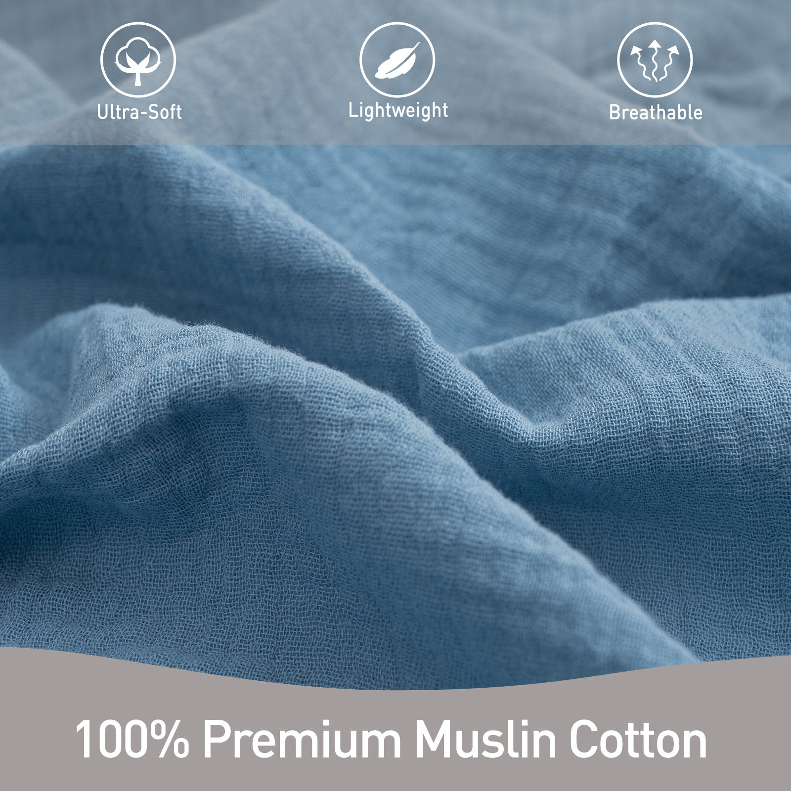Muslin Swaddle Blankets 2-Pack, 38"x40" - Baby Blue