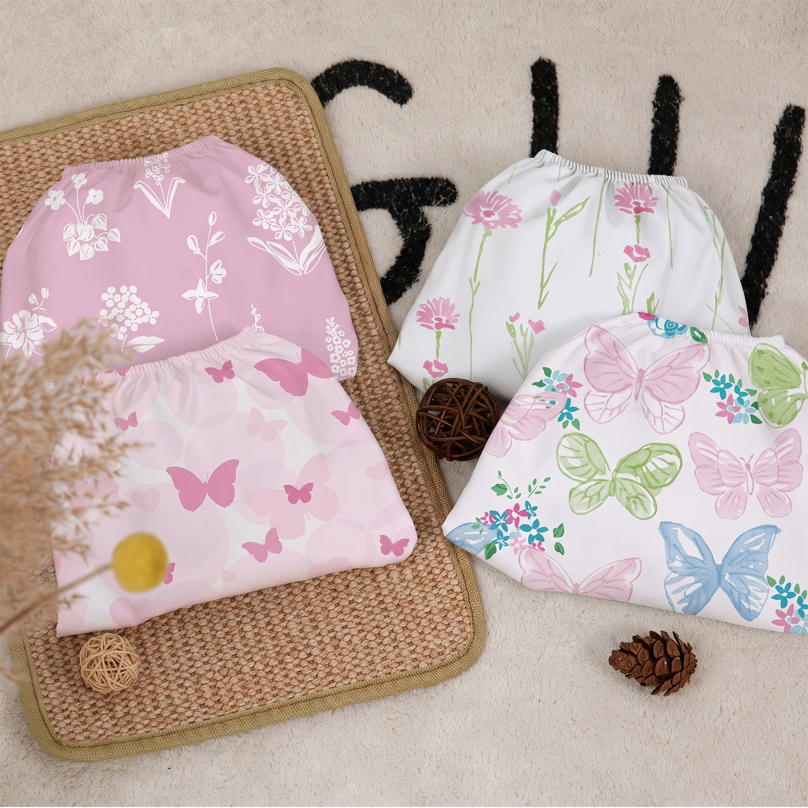 Pink Butterfly & Floral | Fitted Sheets 4-Pack