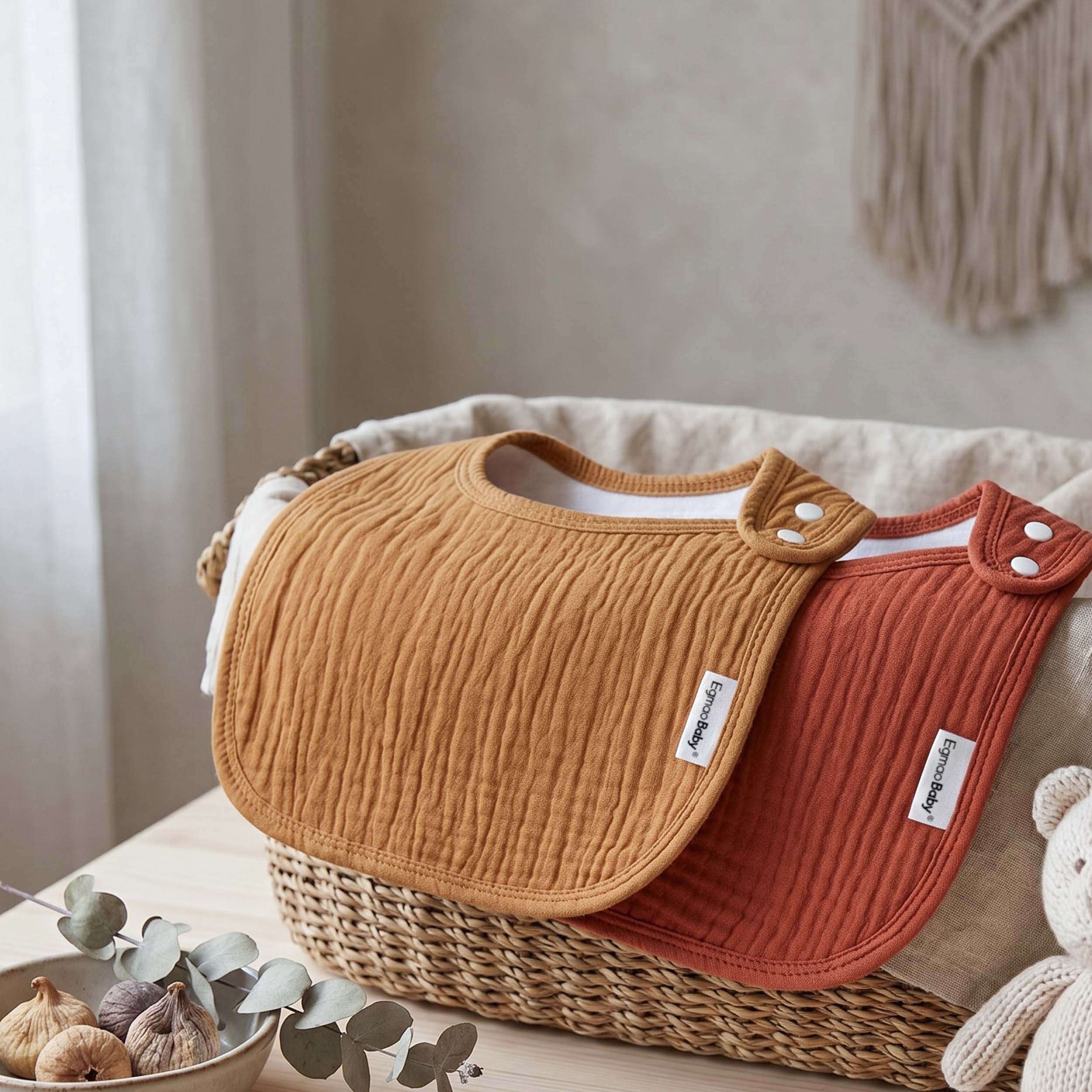 Caramel Clay Texture | baby muslin bibs 5 pack | 0-36 months
