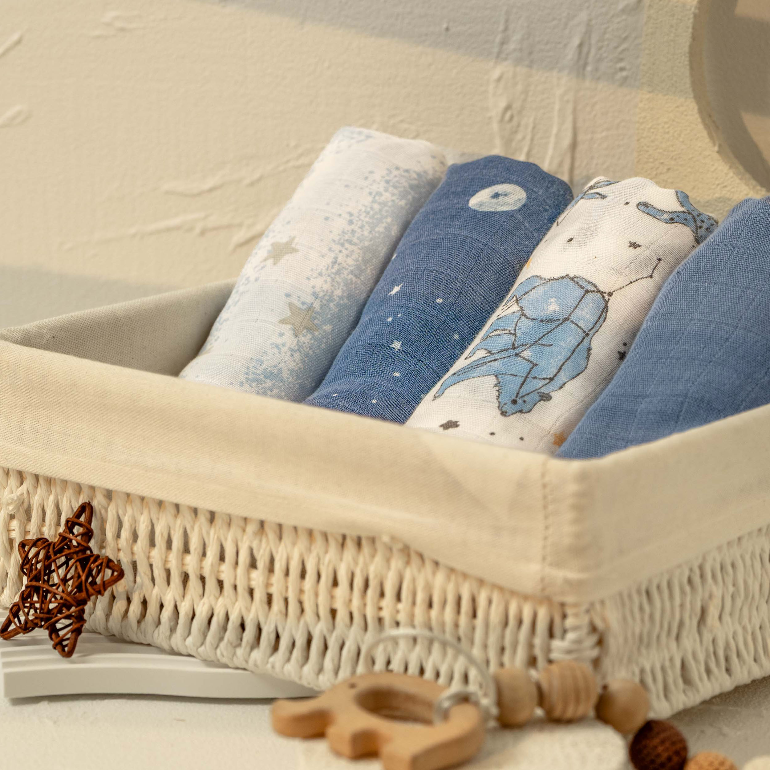 Muslin Swaddle Blankets 4-Pack | 35"x40" | Star