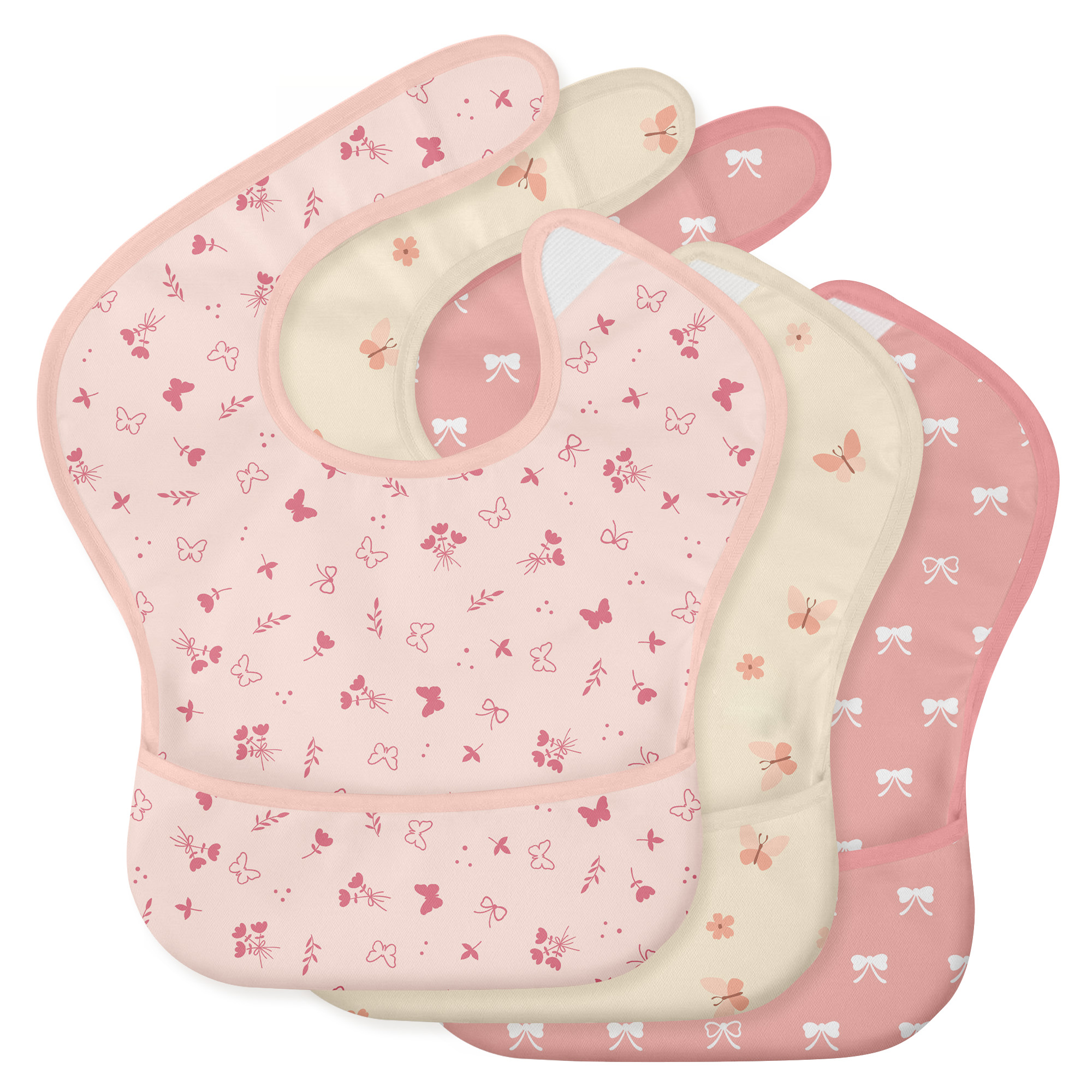 Blush Butterfly Waltz | Gllquen baby Waterproof Bibs 3 Pack | 3-24 Months