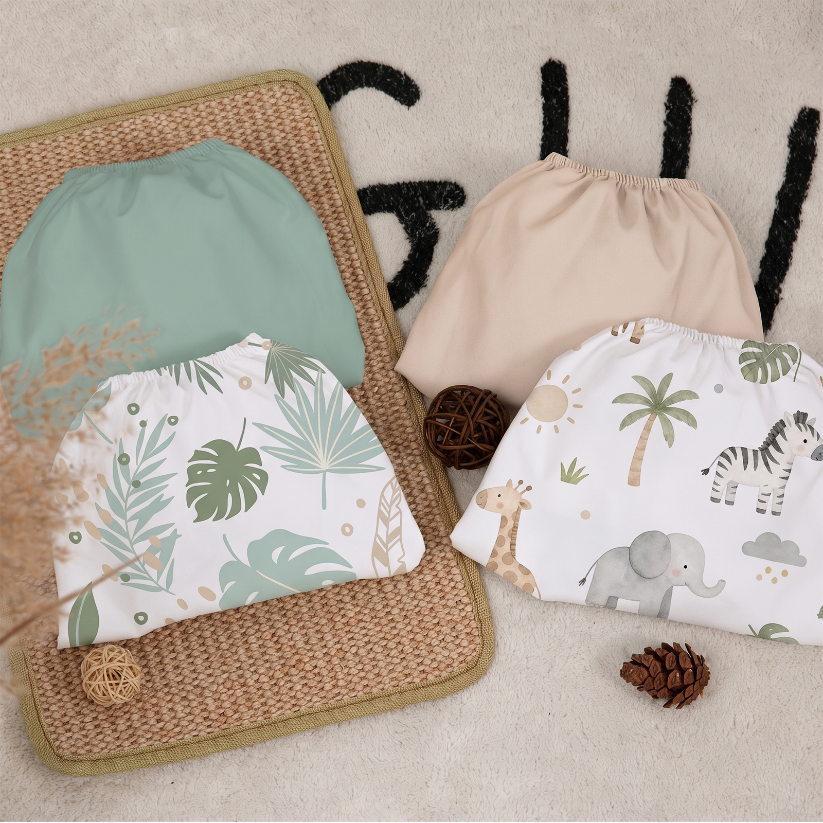 Green Elephant & Giraffe | Fitted Sheets 4-Pack