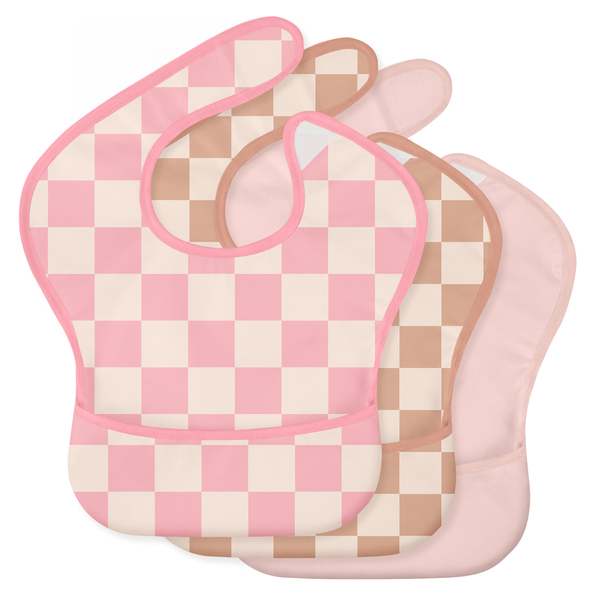 Pink Check & Petal | Gllquen baby Waterproof Bibs 3 Pack | 3-24 Months