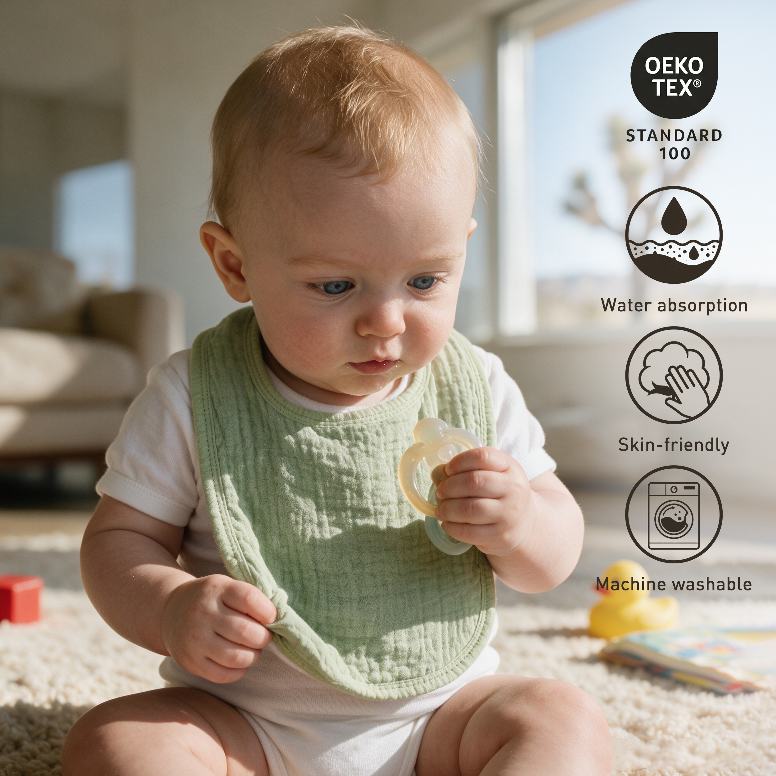 Earthy Sage Solid | baby muslin bibs 8 pack | 0-36 months