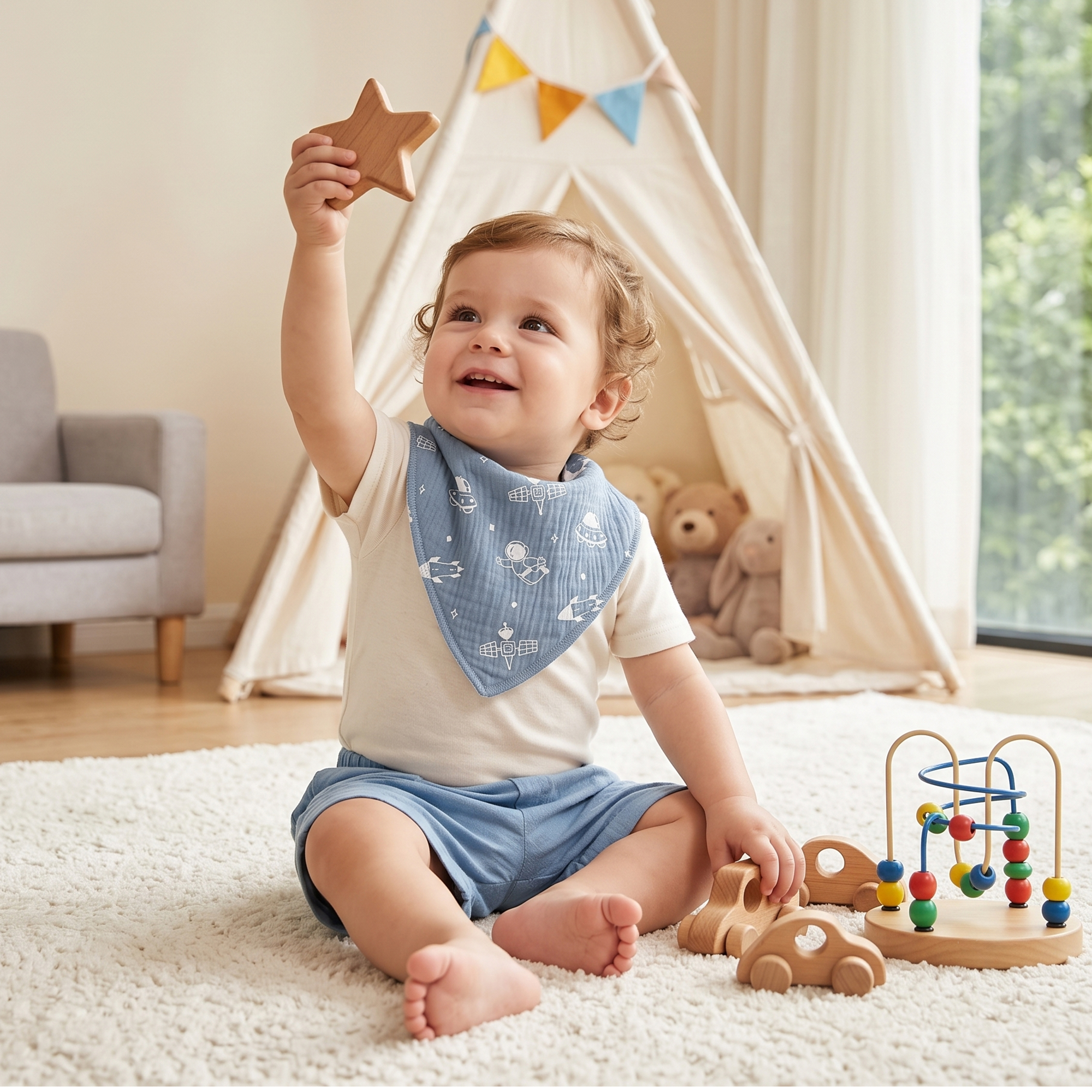 Midnight Space Adventure | Soft & Absorbent Muslin Bandana Bibs 8 Pack