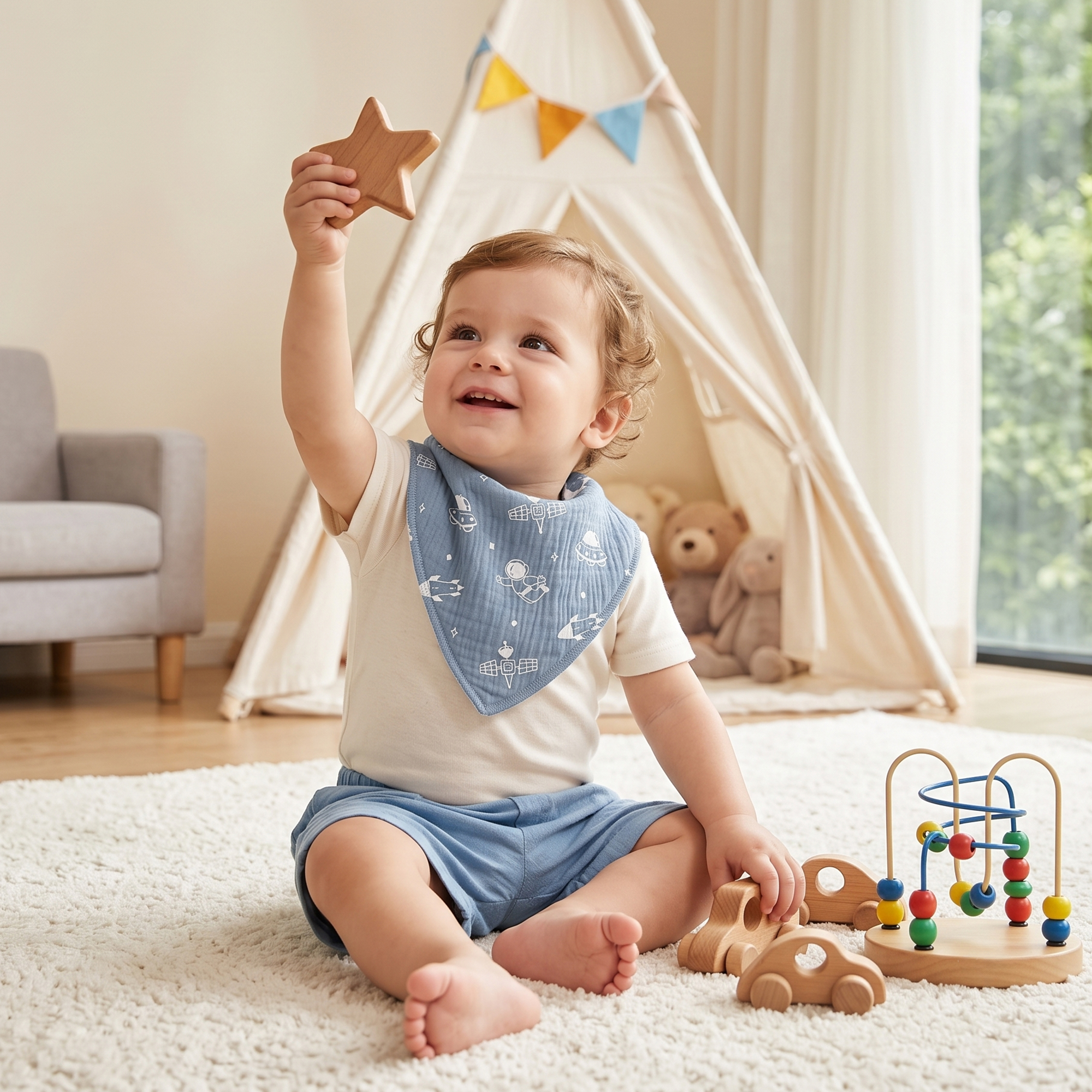 Midnight Space Adventure | Soft & Absorbent Muslin Bandana Bibs 8 Pack
