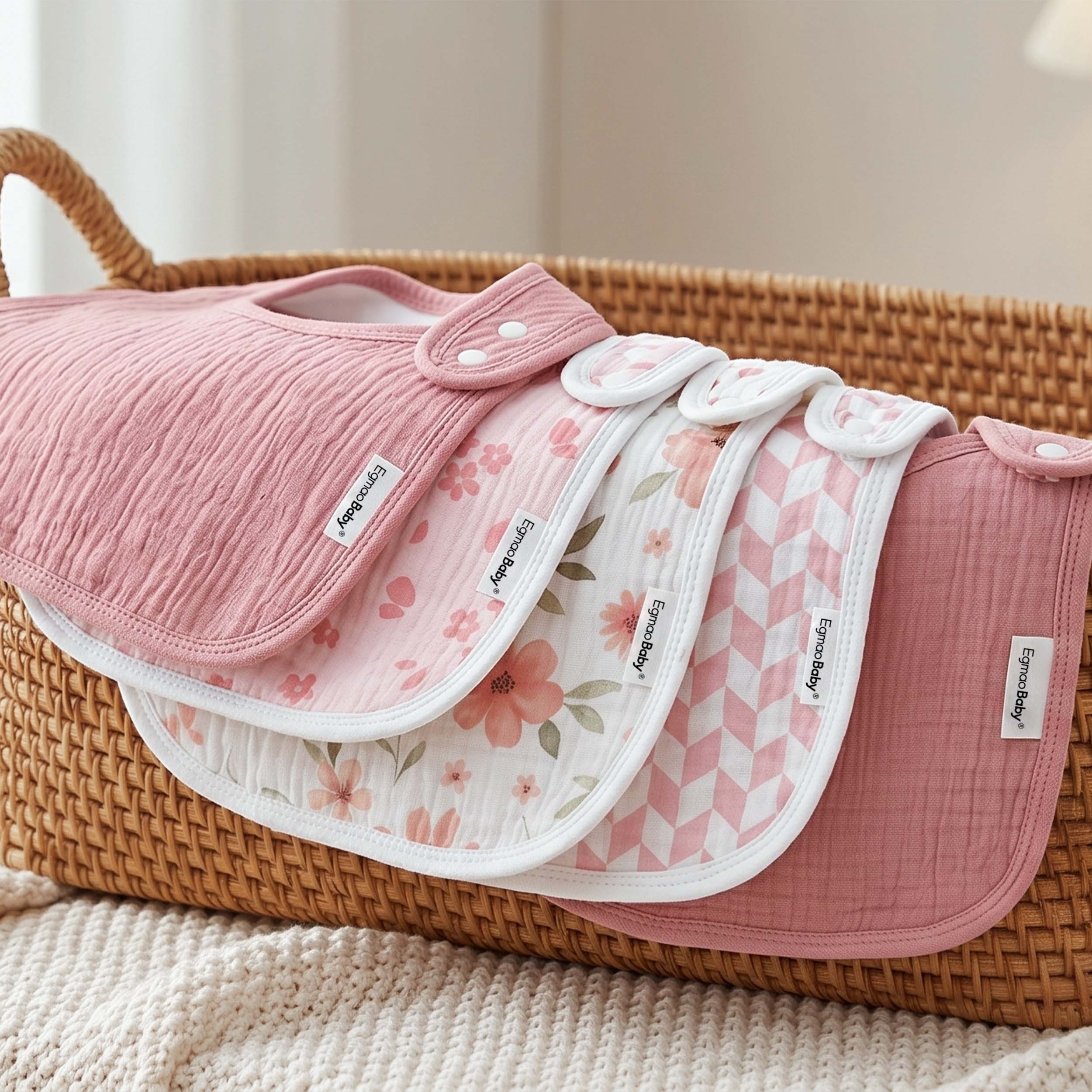 Mauve Floral Argyle | baby muslin bibs 5 pack | 0-36 months