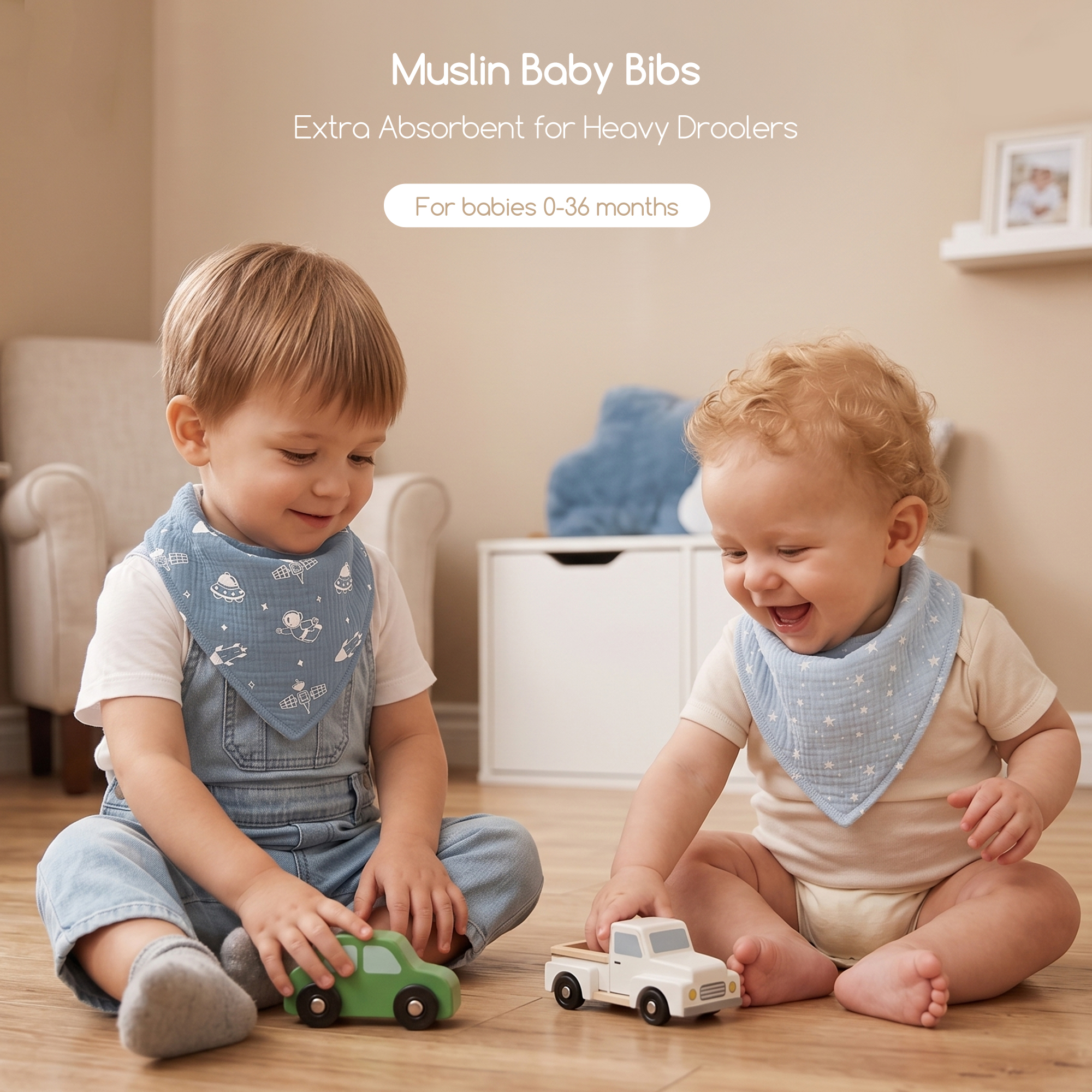 Midnight Space Adventure | Soft & Absorbent Muslin Bandana Bibs 8 Pack
