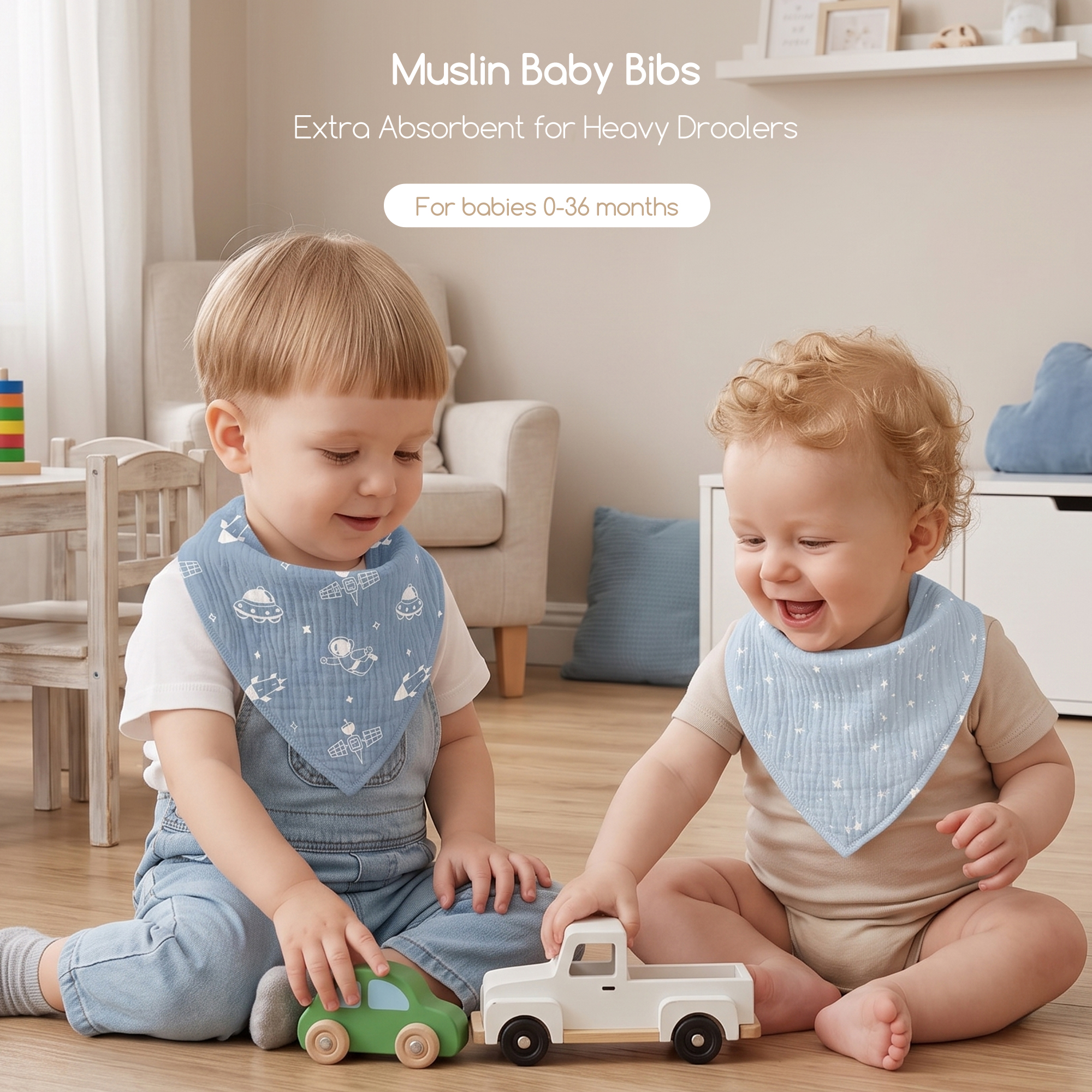 Midnight Space Adventure | Soft & Absorbent Muslin Bandana Bibs 8 Pack