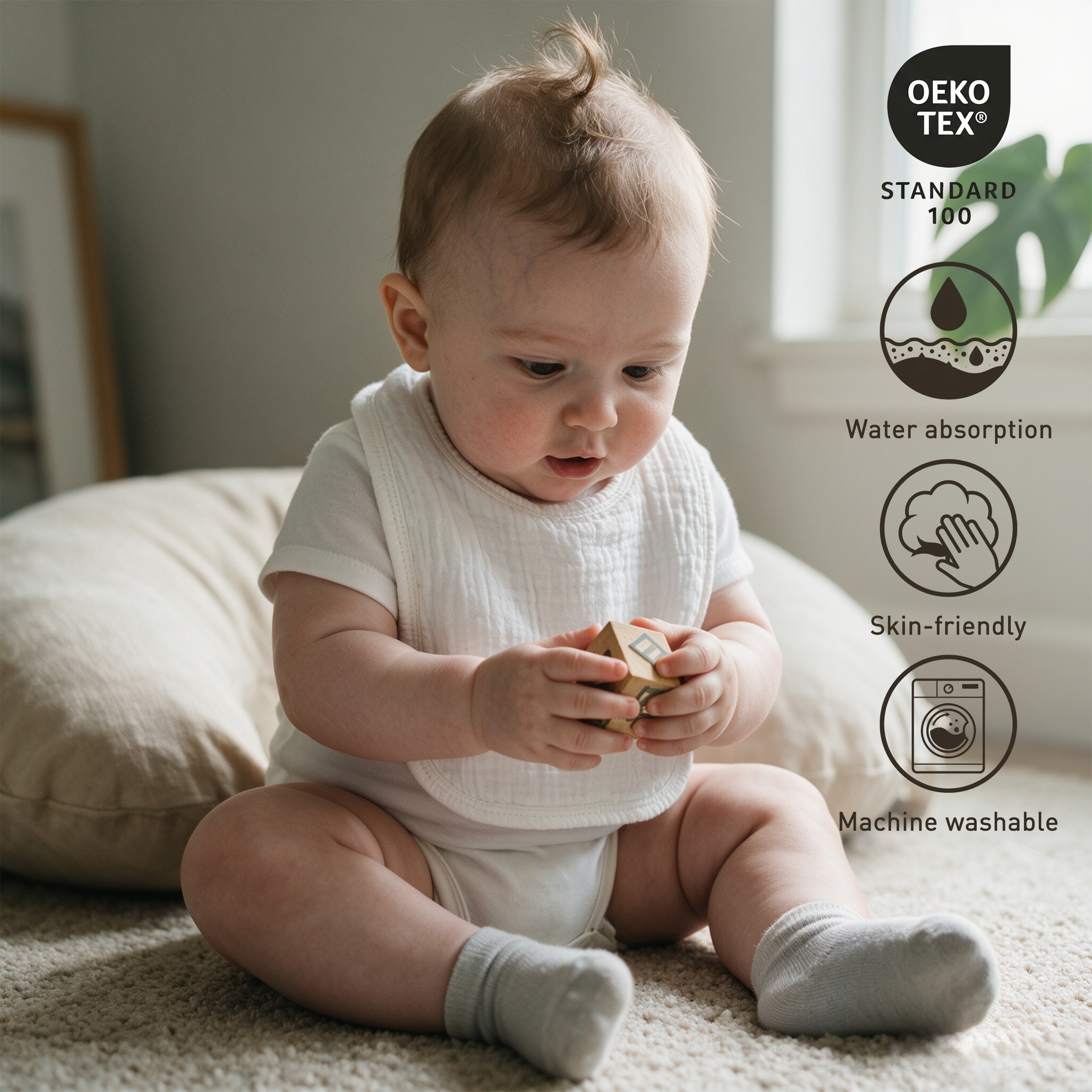 Natural White Solid | baby muslin bibs 8 pack | 0-36 months