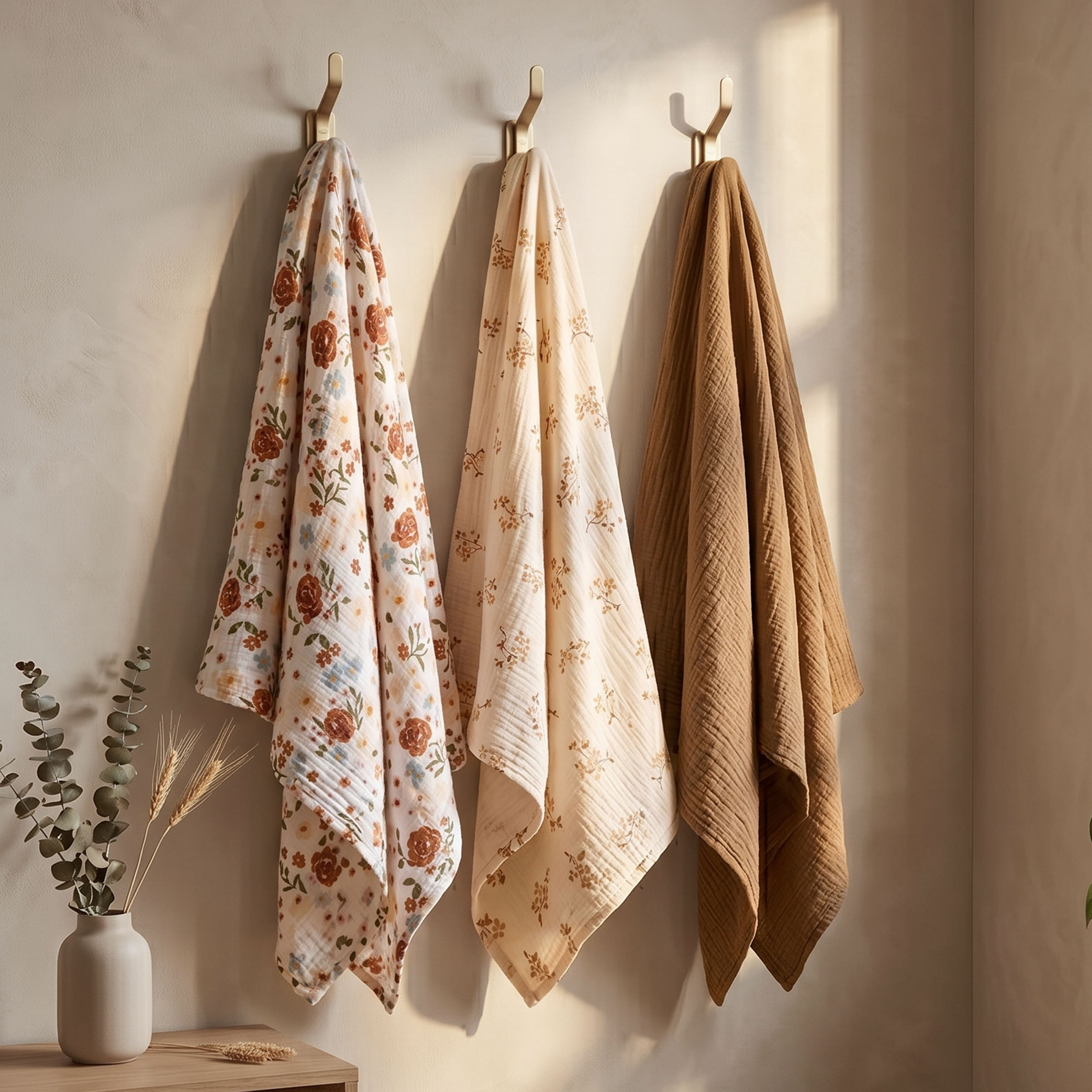 Muslin Swaddle Blankets 3-Pack | 38"x40" | Rustic Meadow Floral