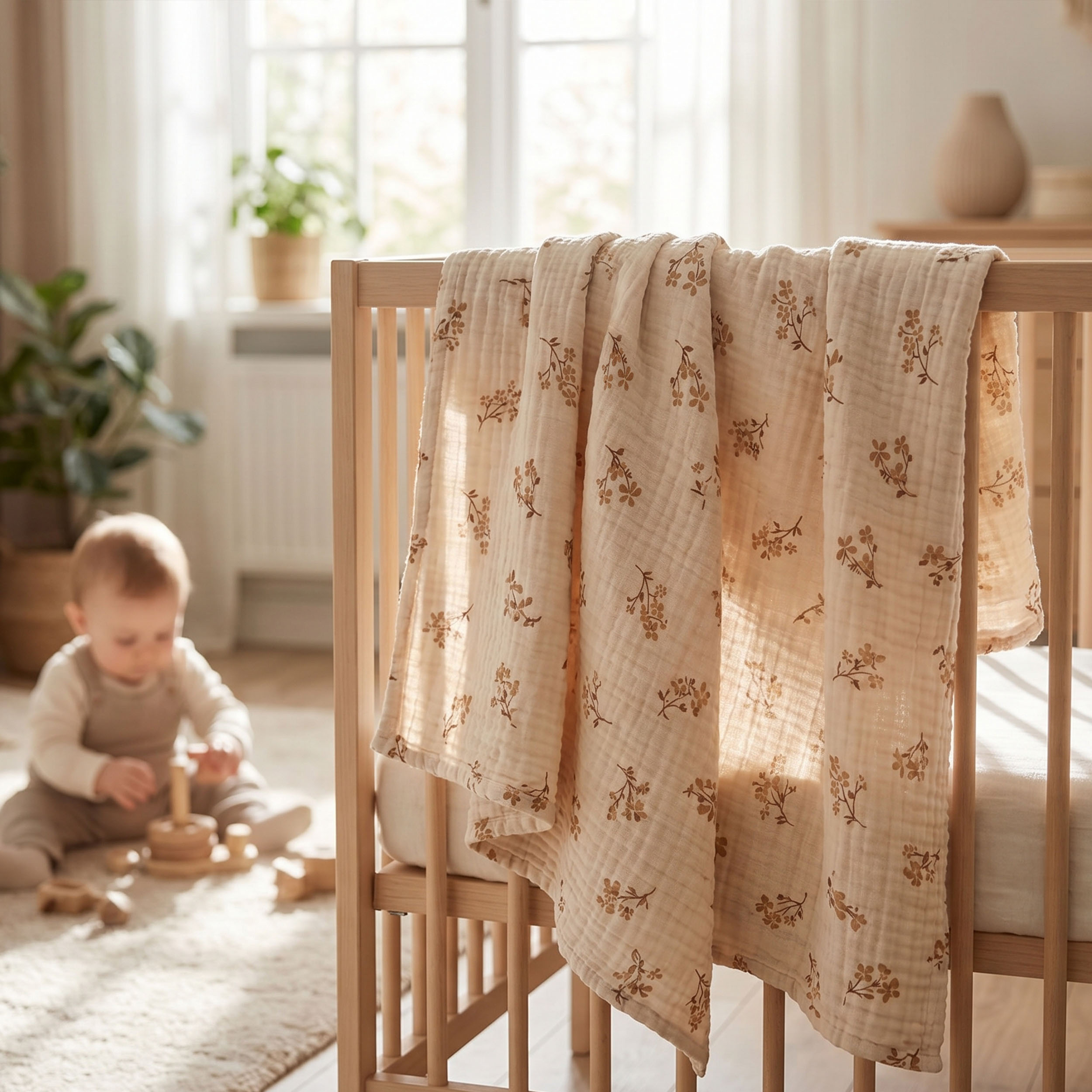Muslin Swaddle Blankets 3-Pack | 38"x40" | Rustic Meadow Floral