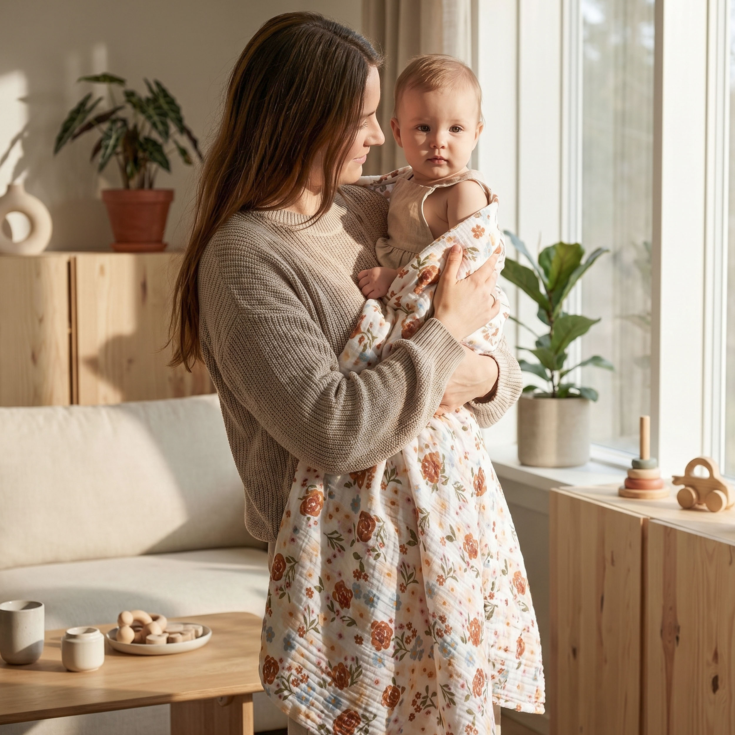 Muslin Swaddle Blankets 3-Pack | 38"x40" | Rustic Meadow Floral