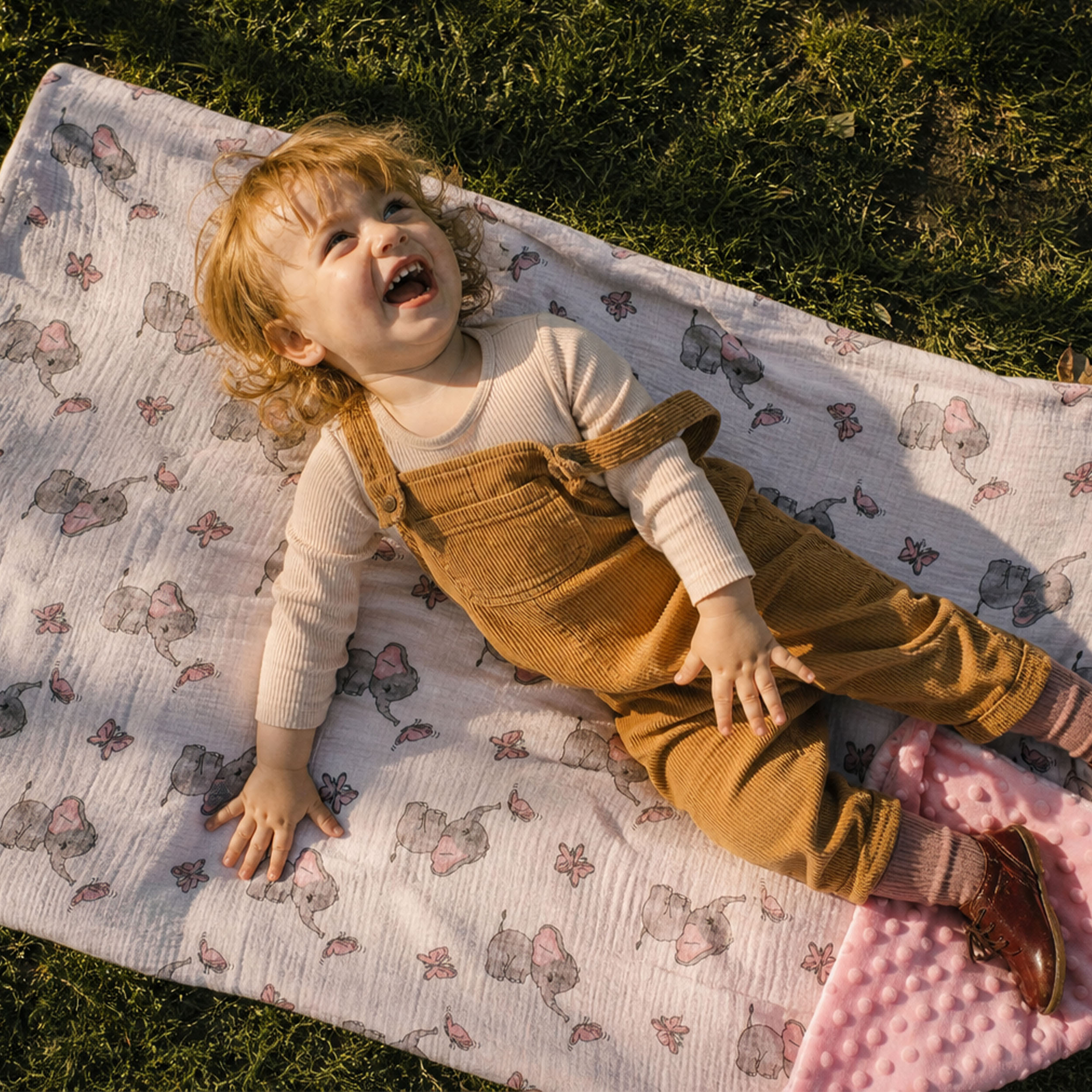 Dusty Elephant Flutter | Muslin and Fleece Plush Dot Blanket | 30''*40''