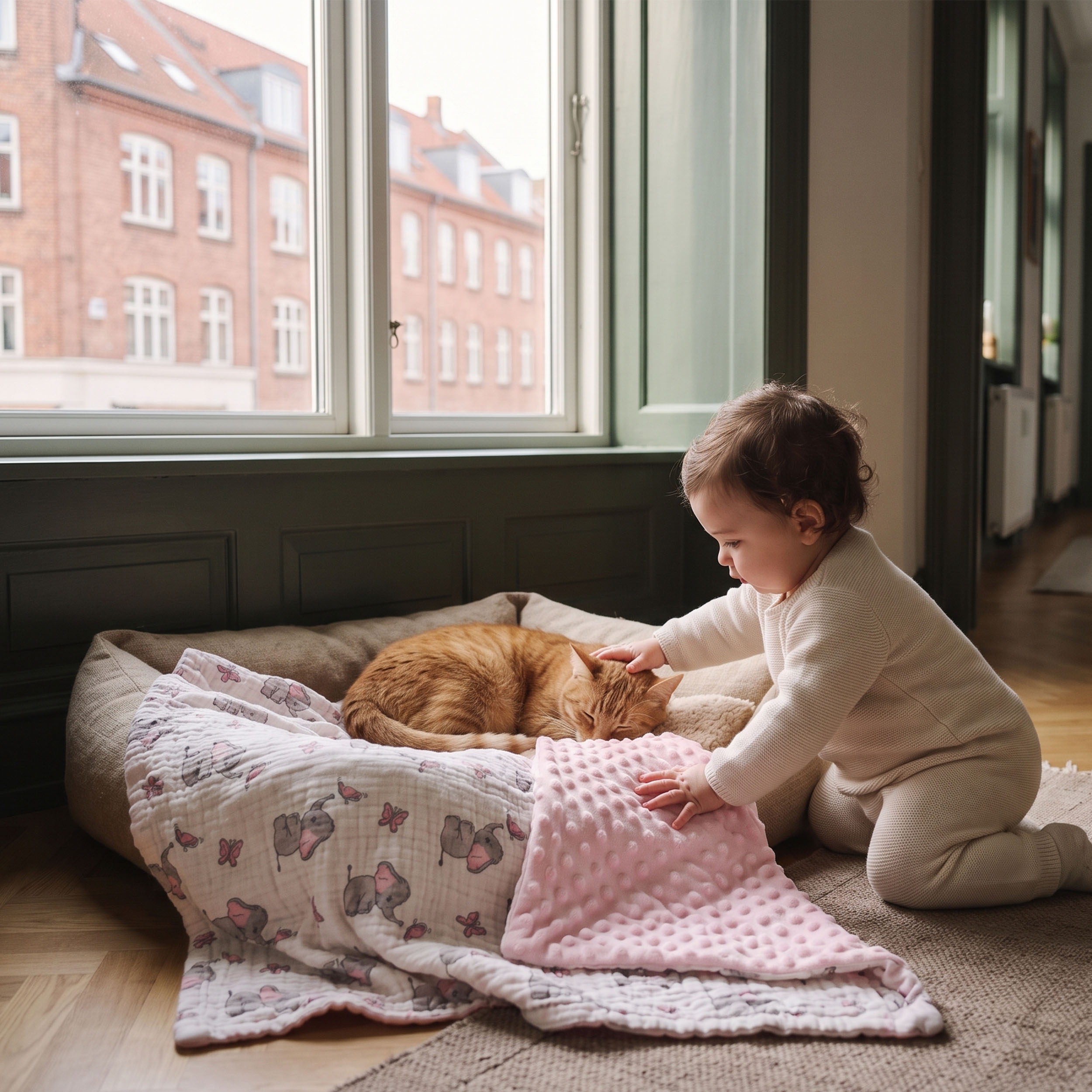 Dusty Elephant Flutter | Muslin and Fleece Plush Dot Blanket | 30''*40''