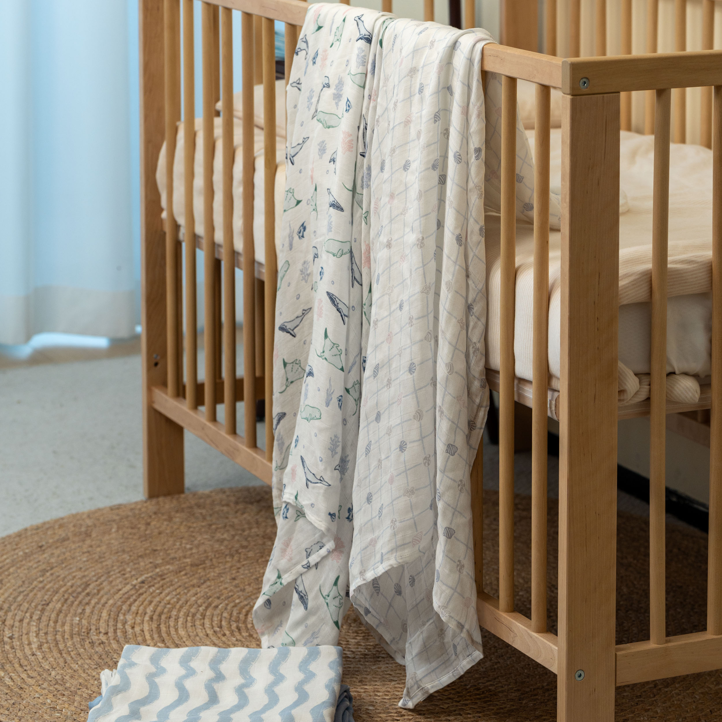 Muslin Swaddle Blankets 4-Pack | 35"x40" | Ocean Whimsy