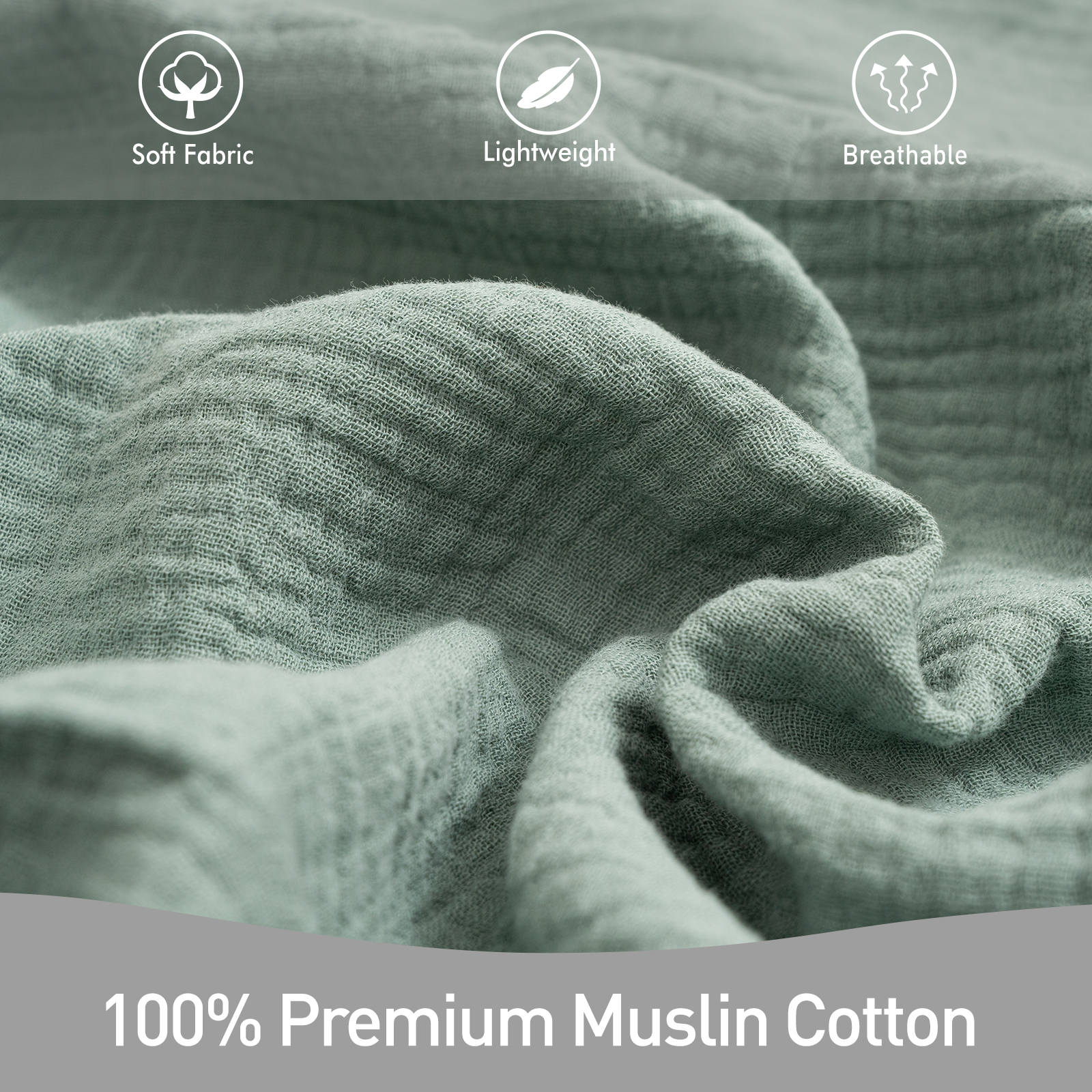 Muslin Swaddle Blankets 2-Pack, 38"x40" - Sage