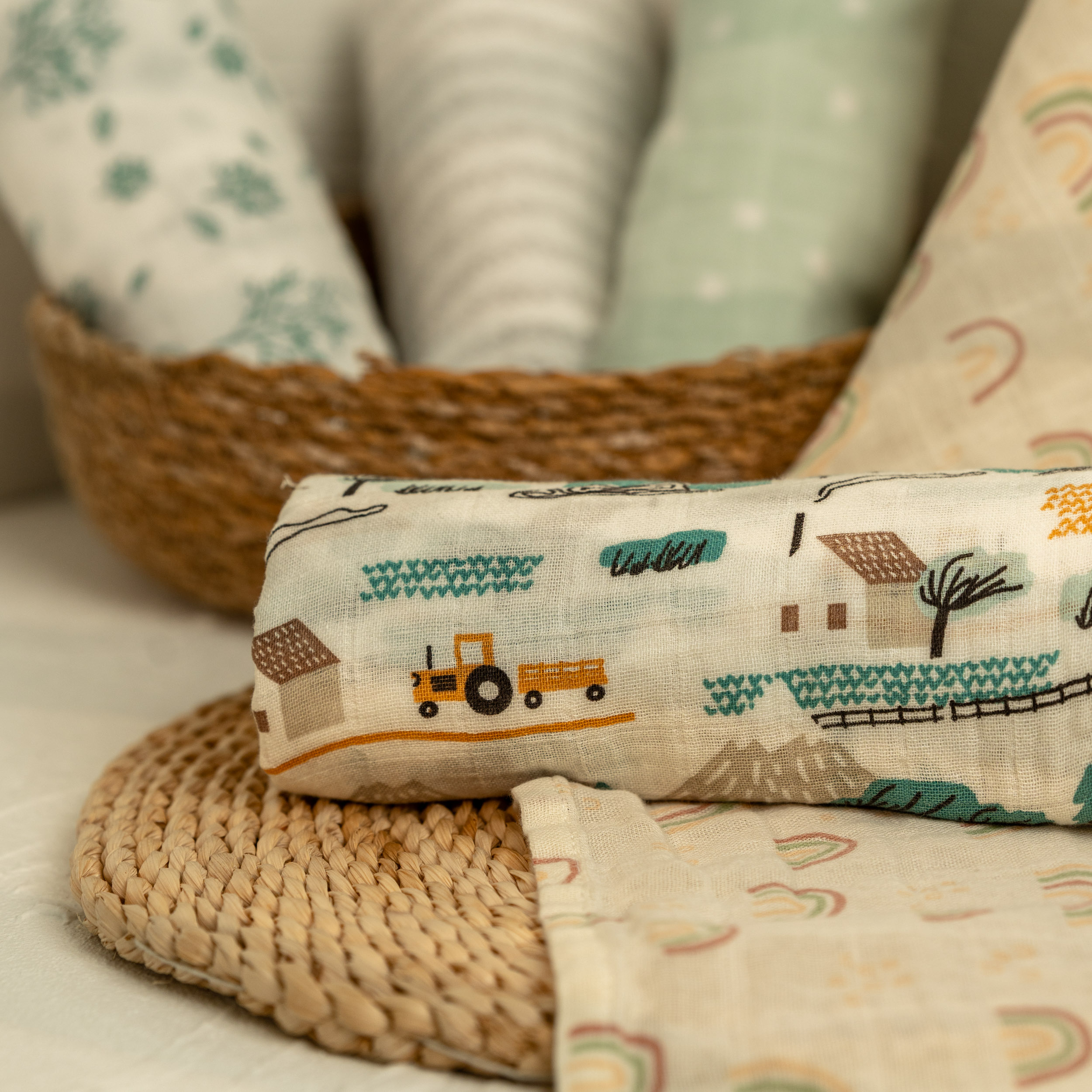 Muslin Swaddle Blankets 4-Pack | 31.5x43.3" | Mint Dusk