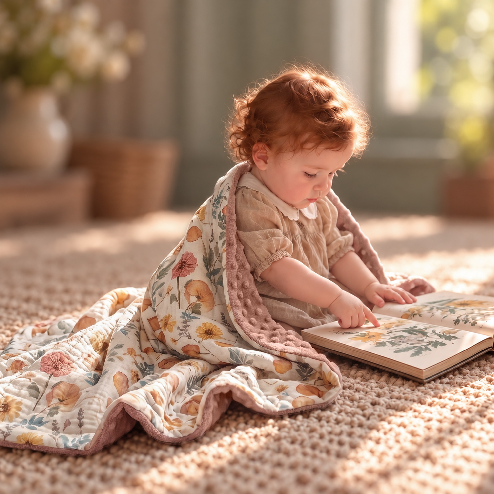 Amber Pressed Flower | Muslin and Fleece Plush Dot Blanket | 30''*40''