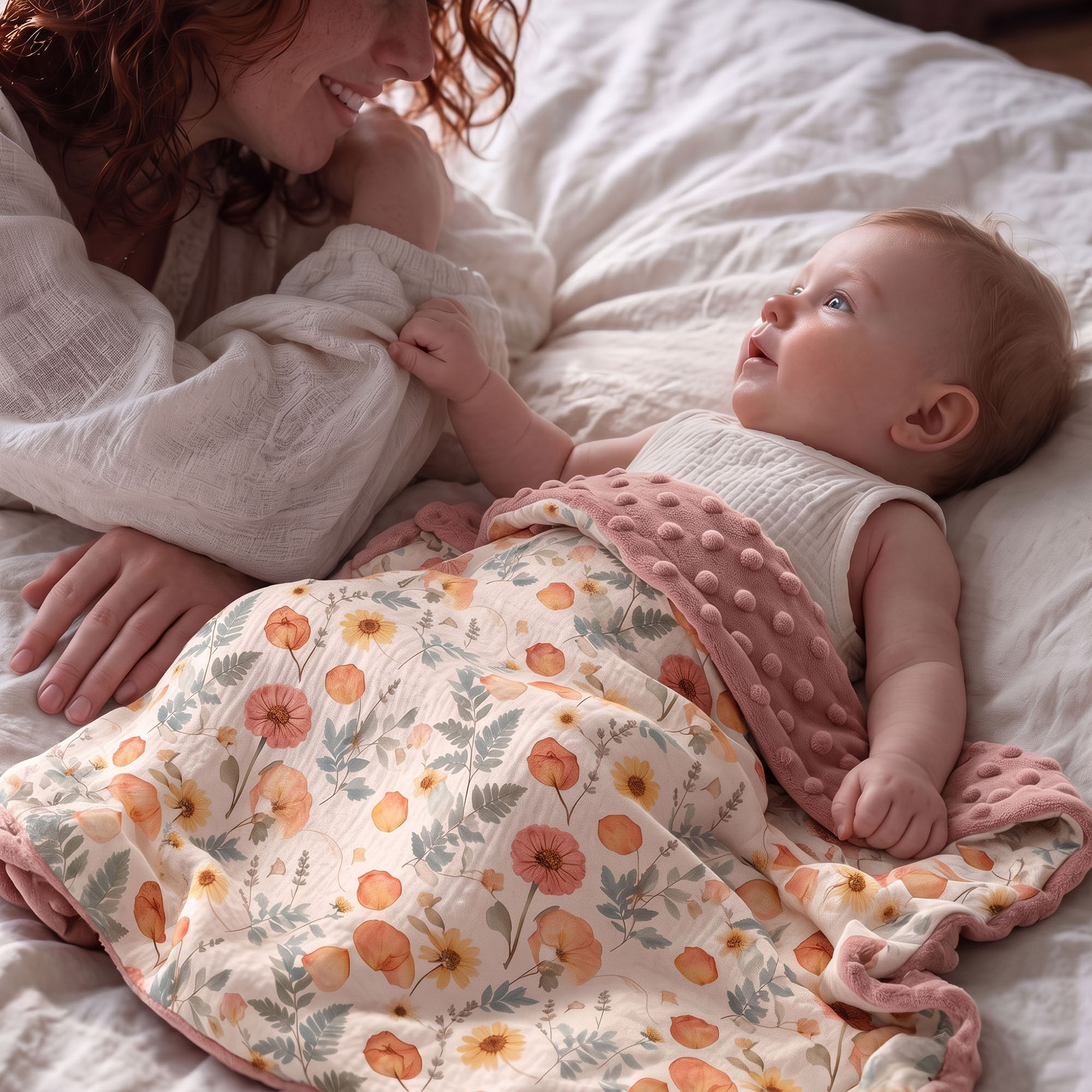 Amber Pressed Flower | Muslin and Fleece Plush Dot Blanket | 30''*40''