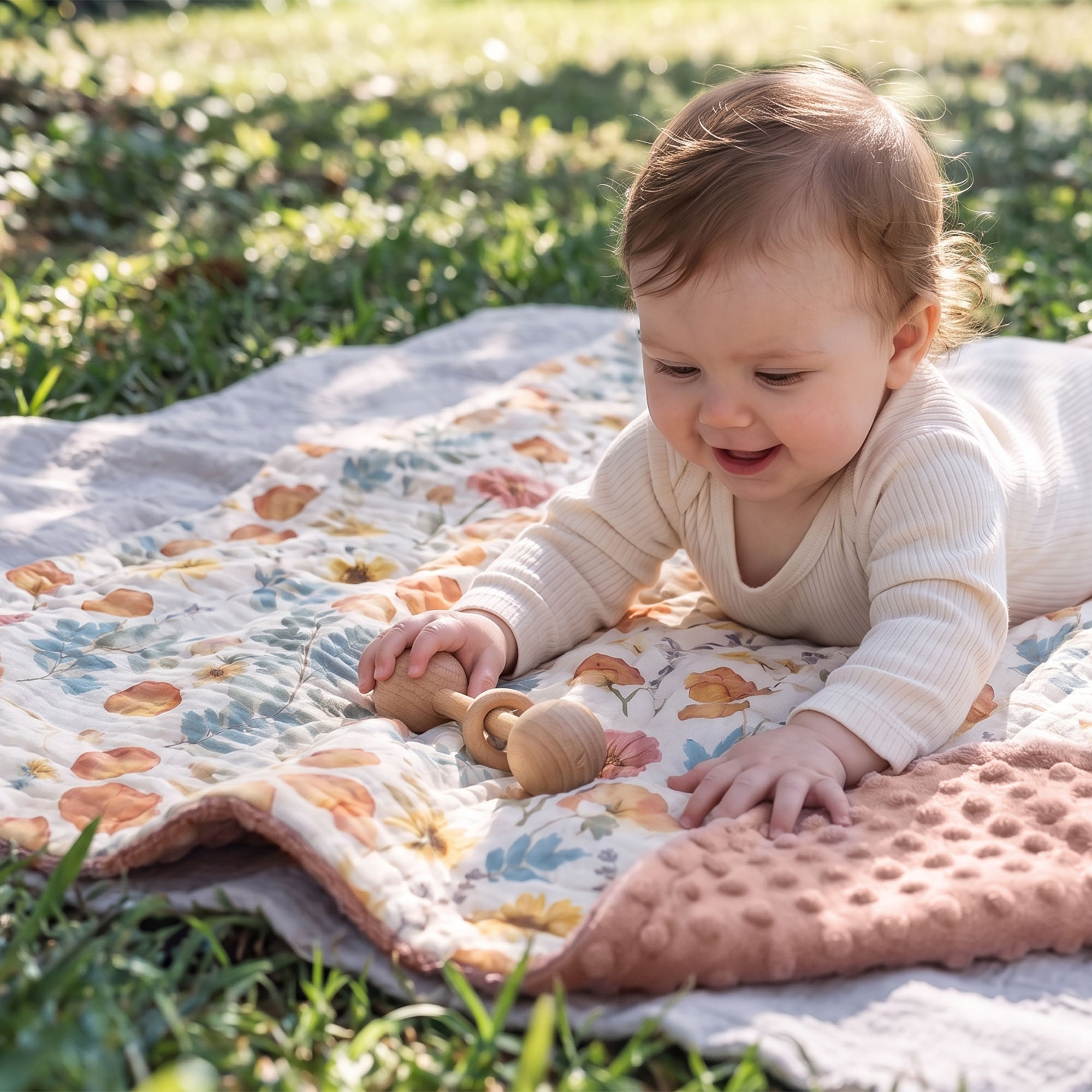 Amber Pressed Flower | Muslin and Fleece Plush Dot Blanket | 30''*40''