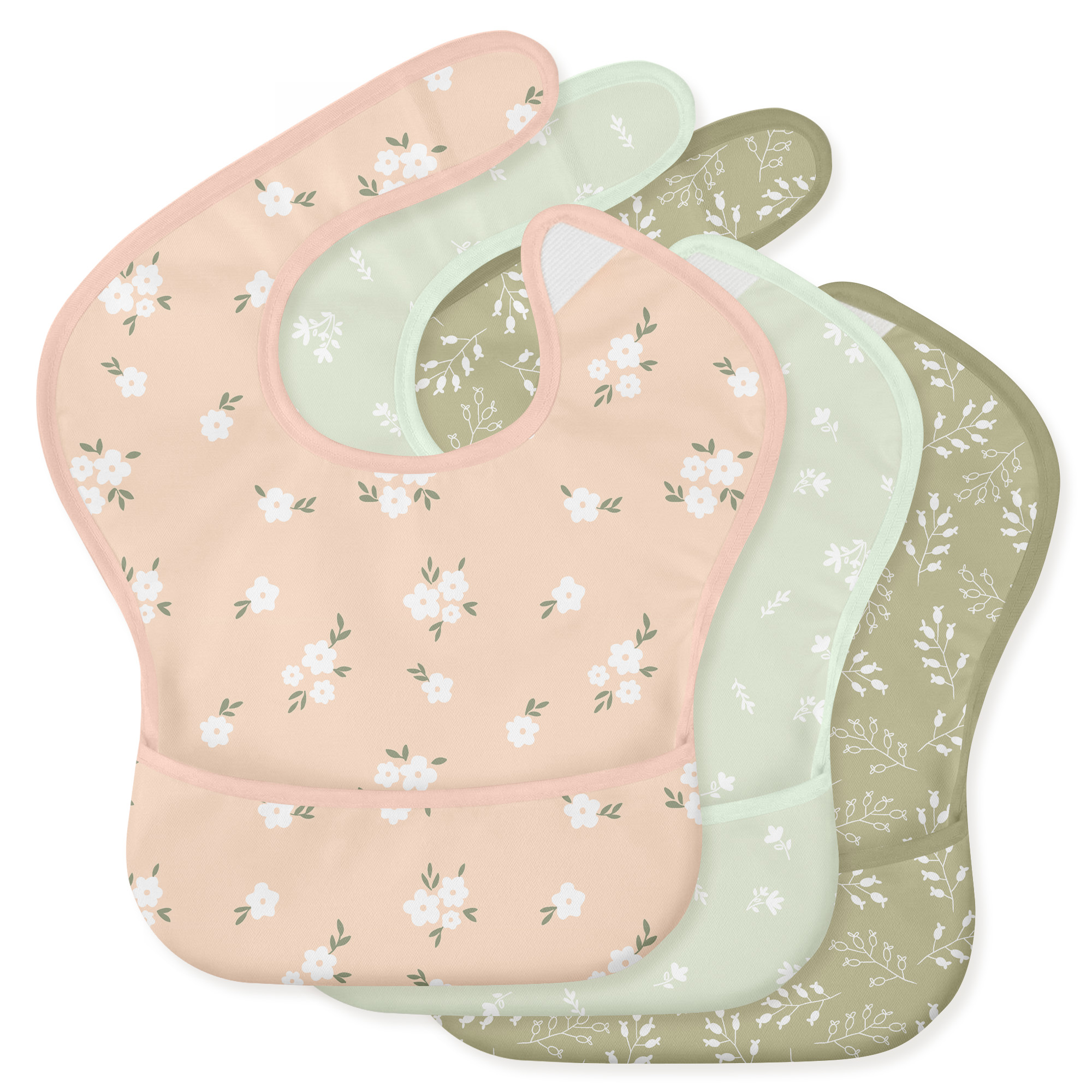 Sage Flora Whisper | Gllquen baby Waterproof Bibs 3 Pack | 3-24 Months