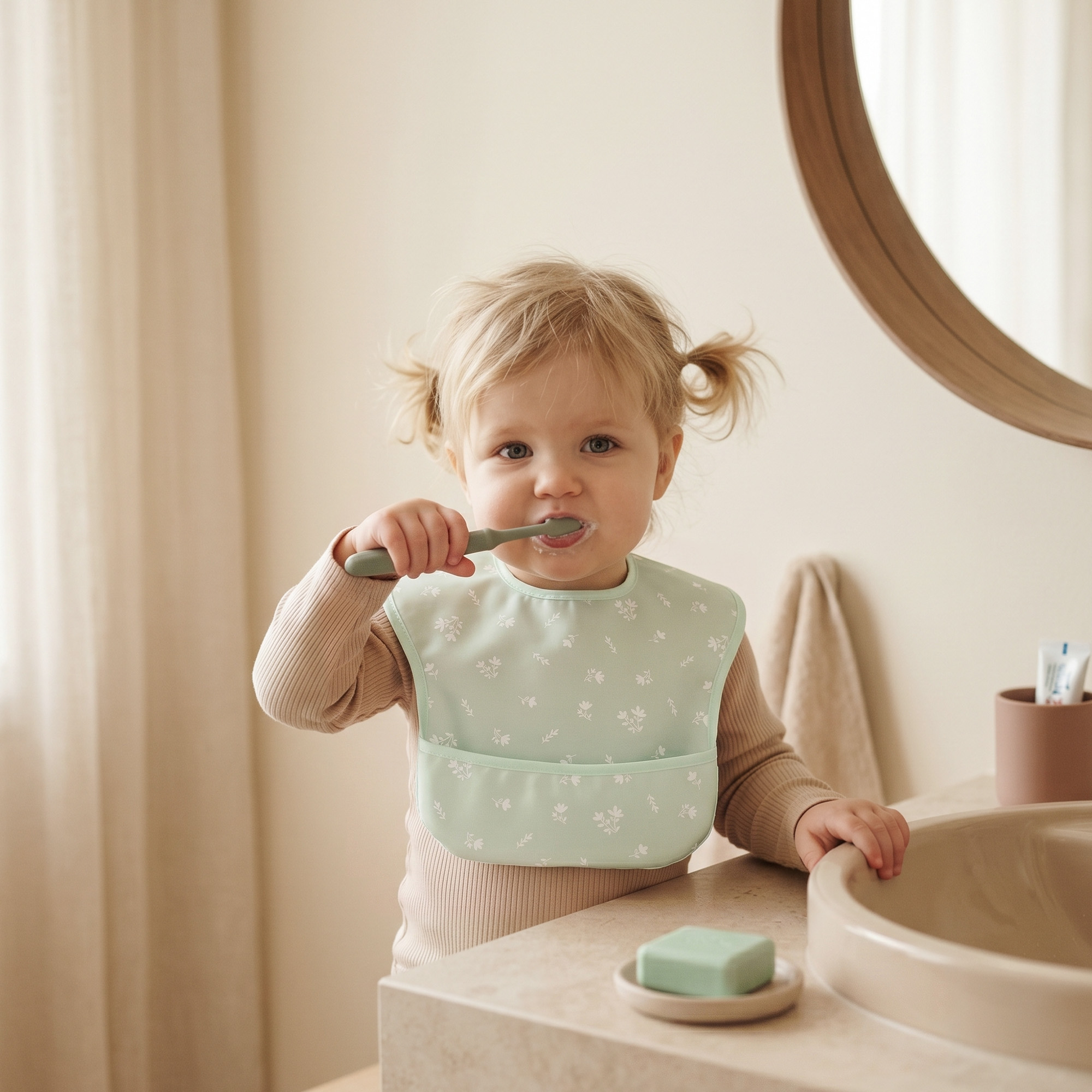 Sage Flora Whisper | Gllquen baby Waterproof Bibs 3 Pack | 3-24 Months