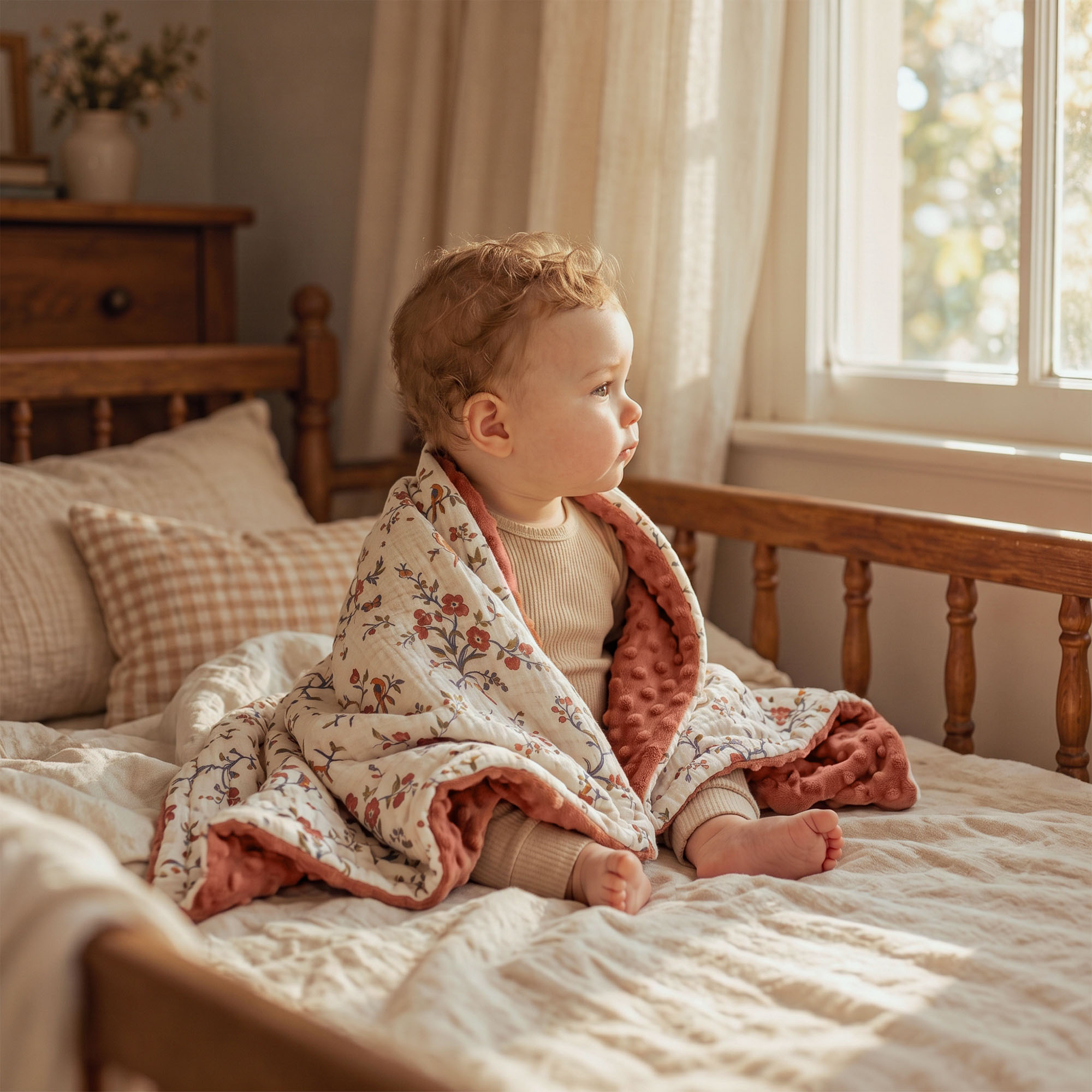 Mémé's Vintage Tablecloth | Muslin and Fleece Plush Dot Blanket | 30''*40''