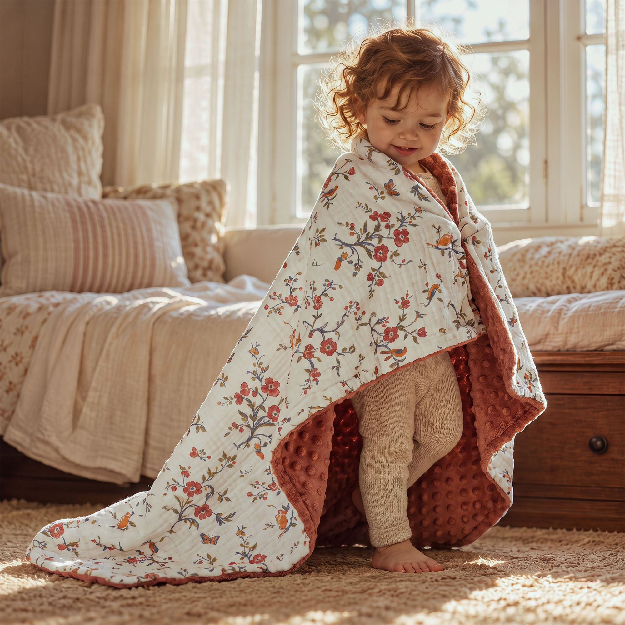 Mémé's Vintage Tablecloth | Muslin and Fleece Plush Dot Blanket | 30''*40''