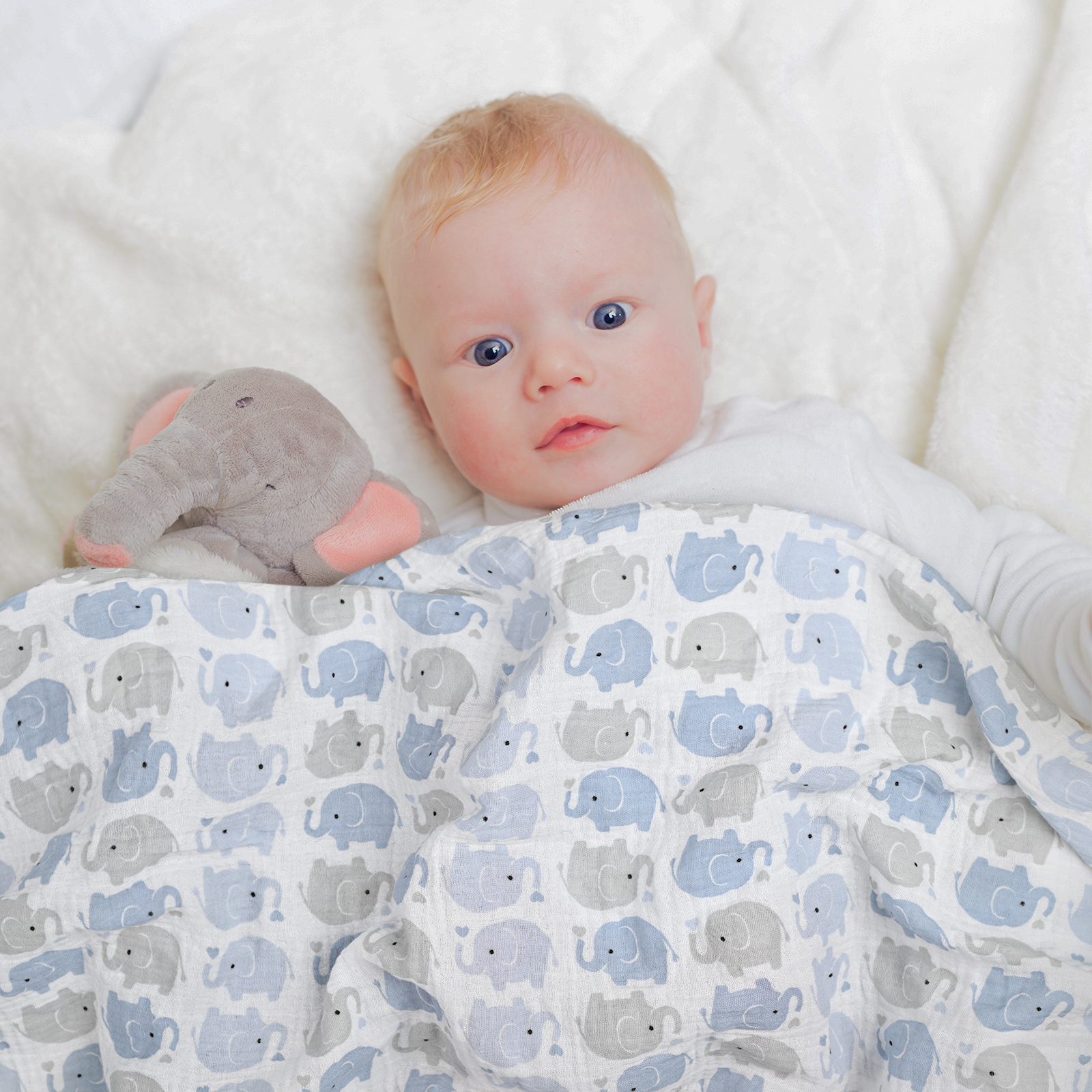 Muslin Swaddle Blankets 3-Pack, 38"x40" - Elephant