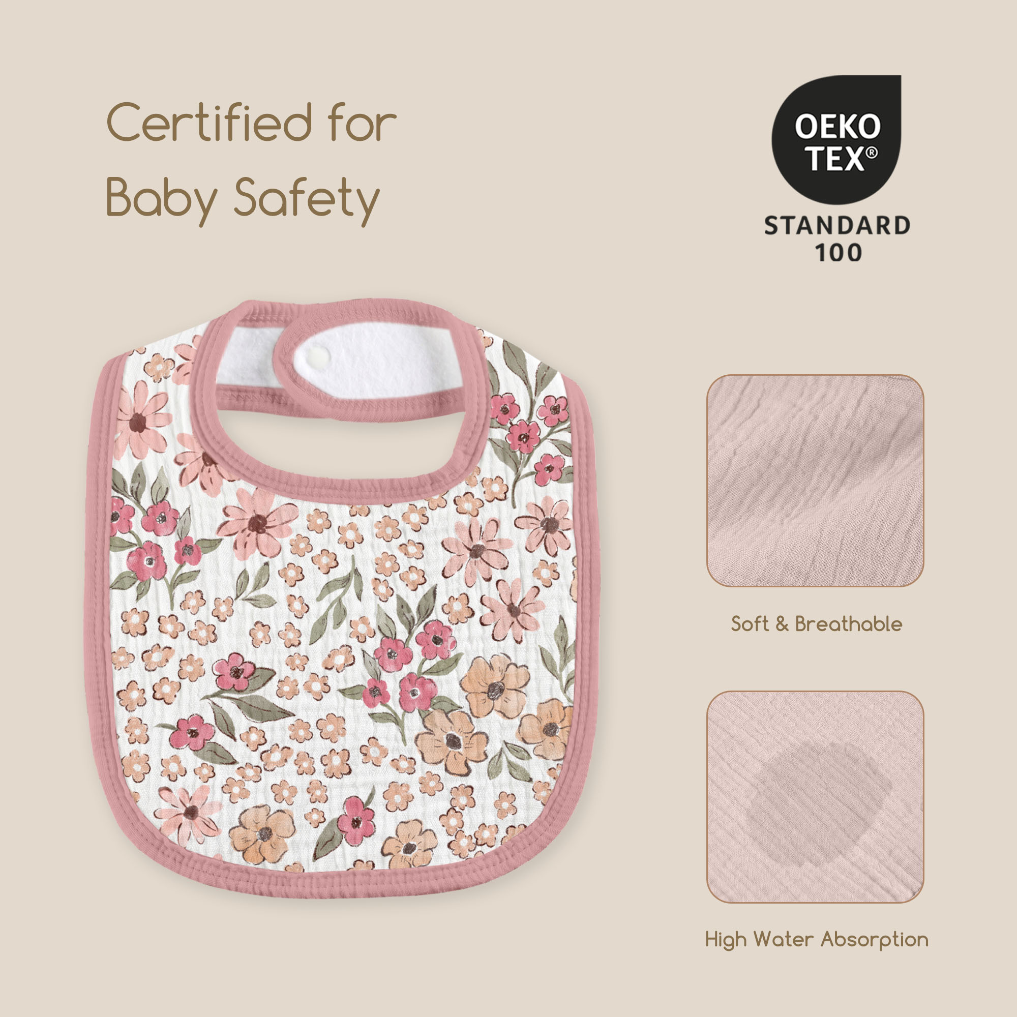 Pink Cherry Blossom | Baby Muslin Bibs 6 Pack | 0-36 Months