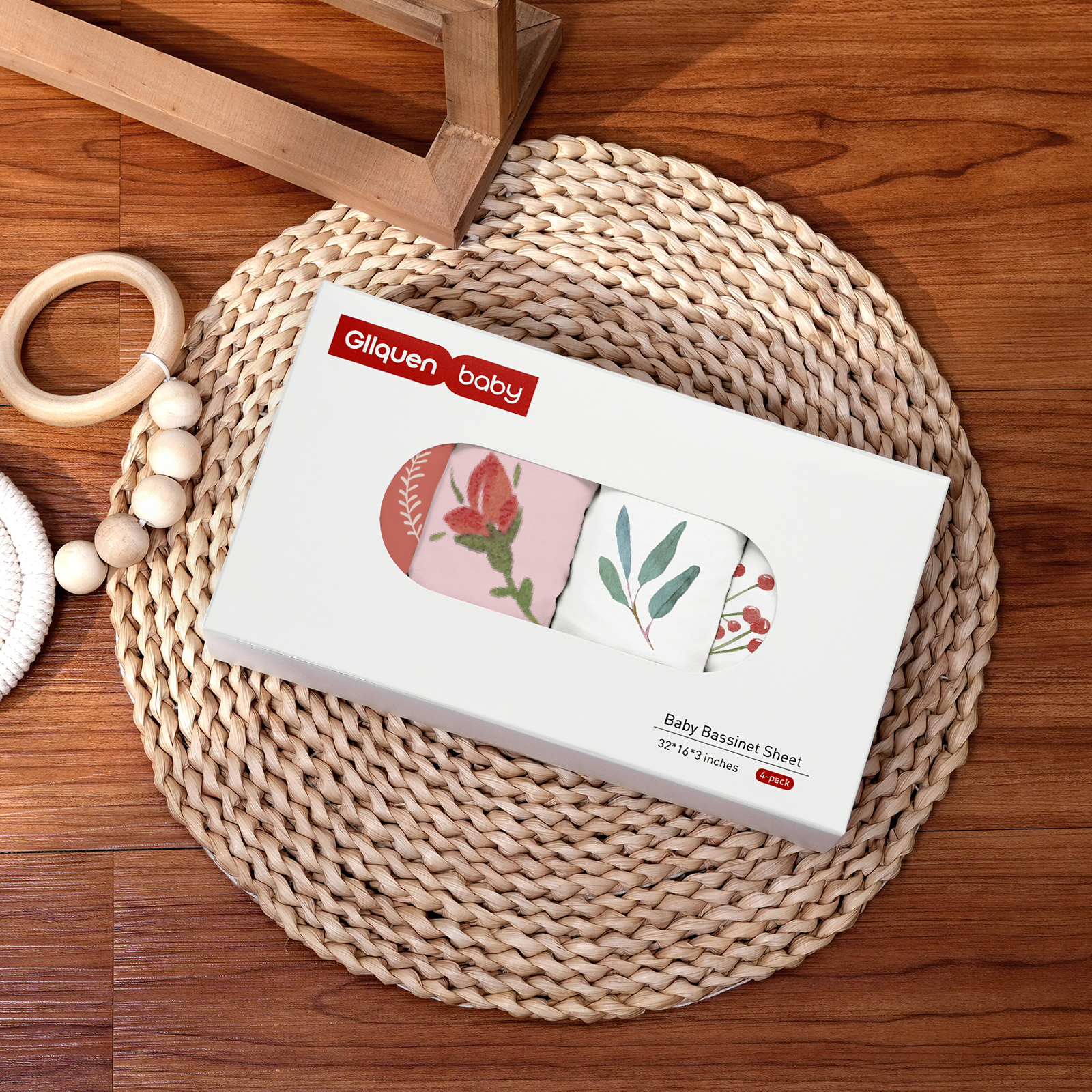 Red Flowers | Soft Microfiber Fitted Change Pad Cover & Bassinet Sheets 4 Pack | 16''*32''