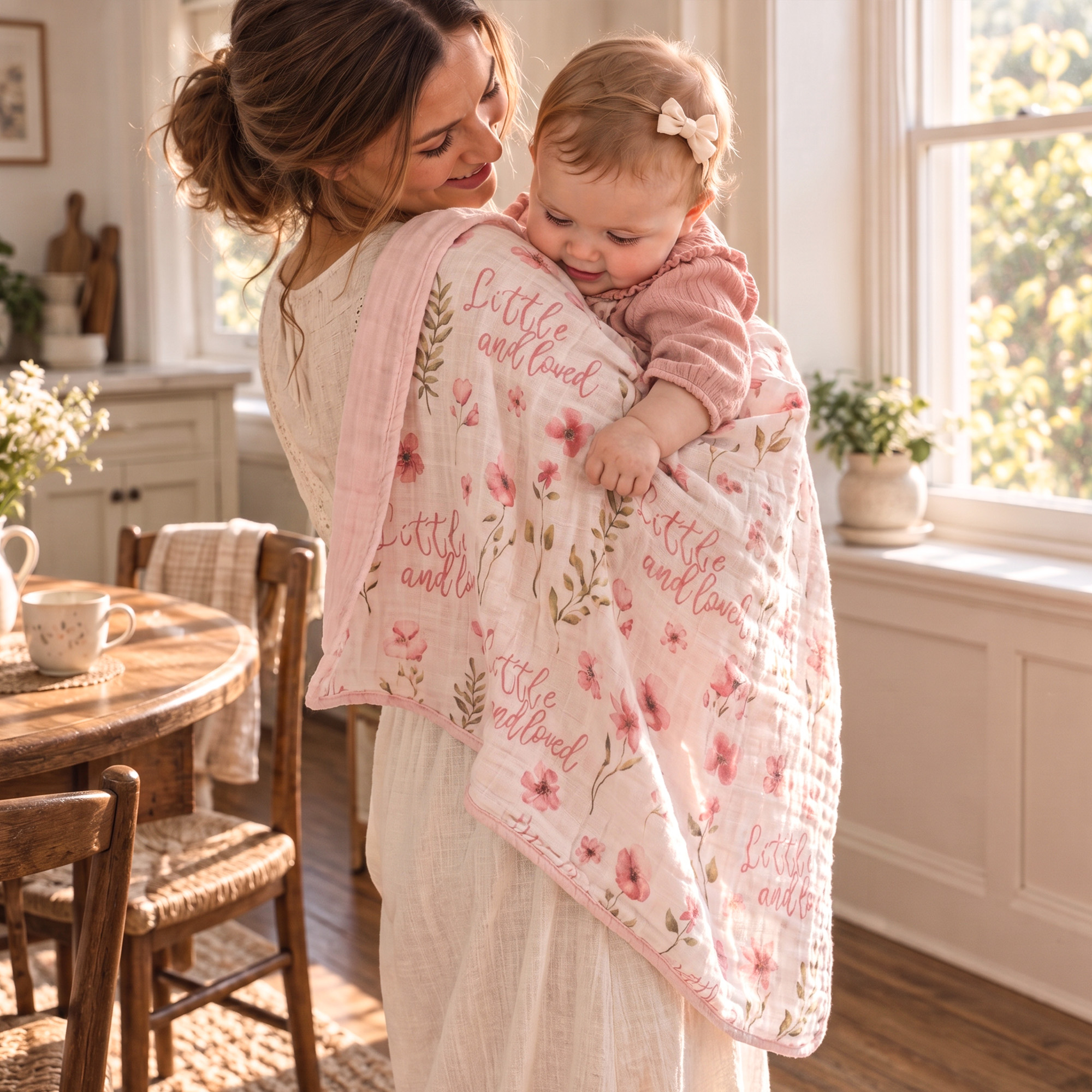 Muslin Swaddle Blankets 1-Pack | 31.5x43.3" | Blush Floral Love