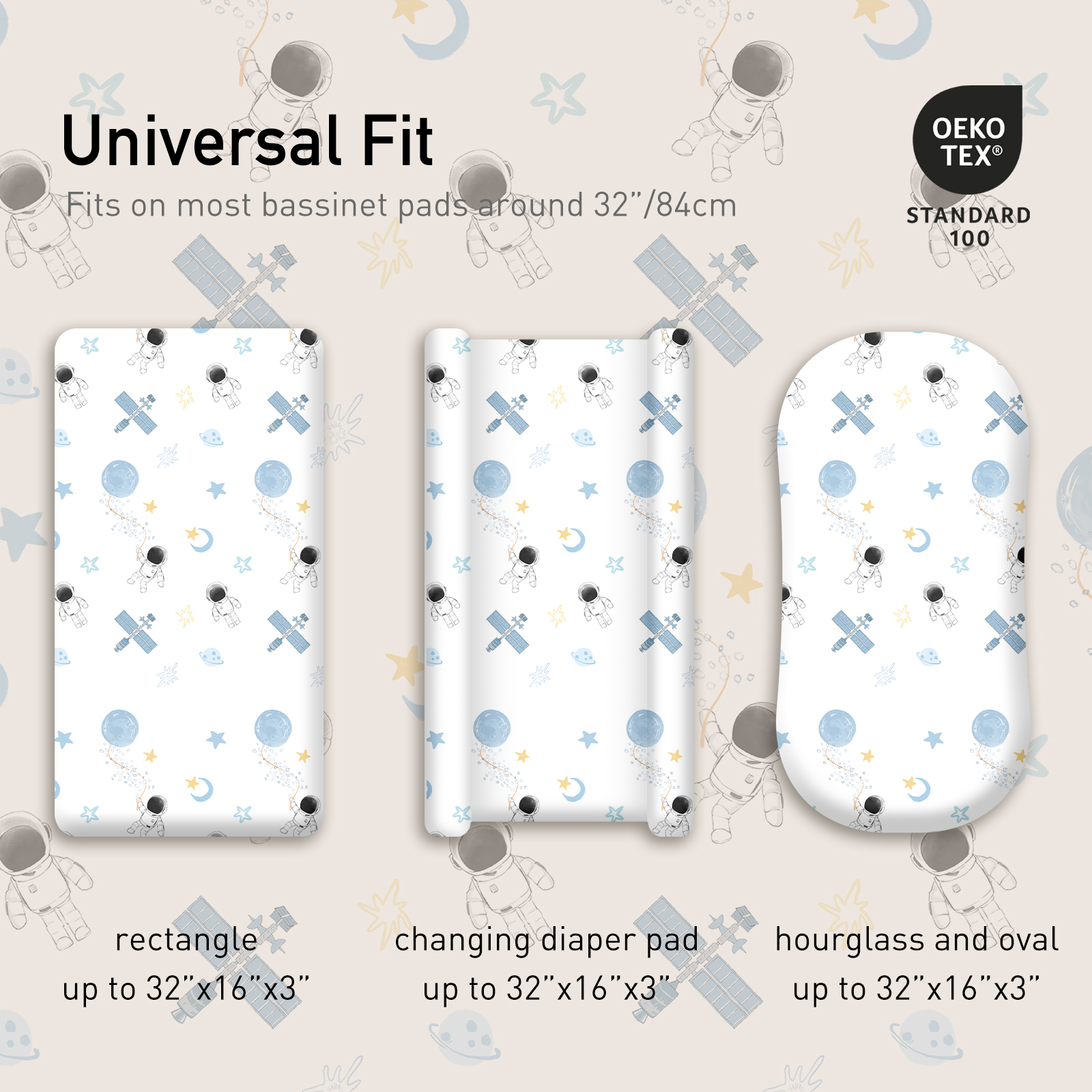 Astronaut | Soft Microfiber Fitted Change Pad Cover & Bassinet Sheets 4 Pack | 16''*32''