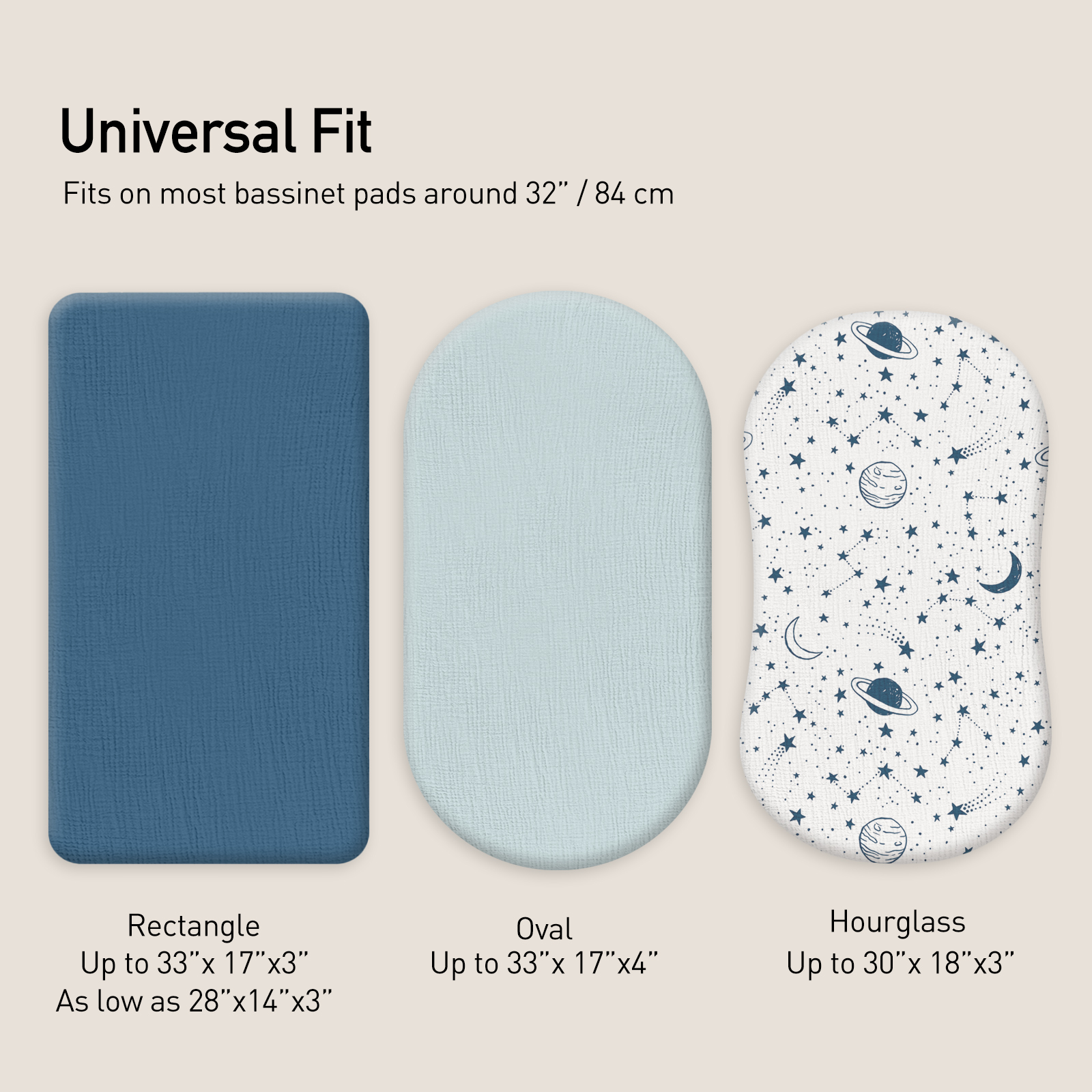 Planet  | Muslin Bassinet Sheets 3-Pack | 33''*17''