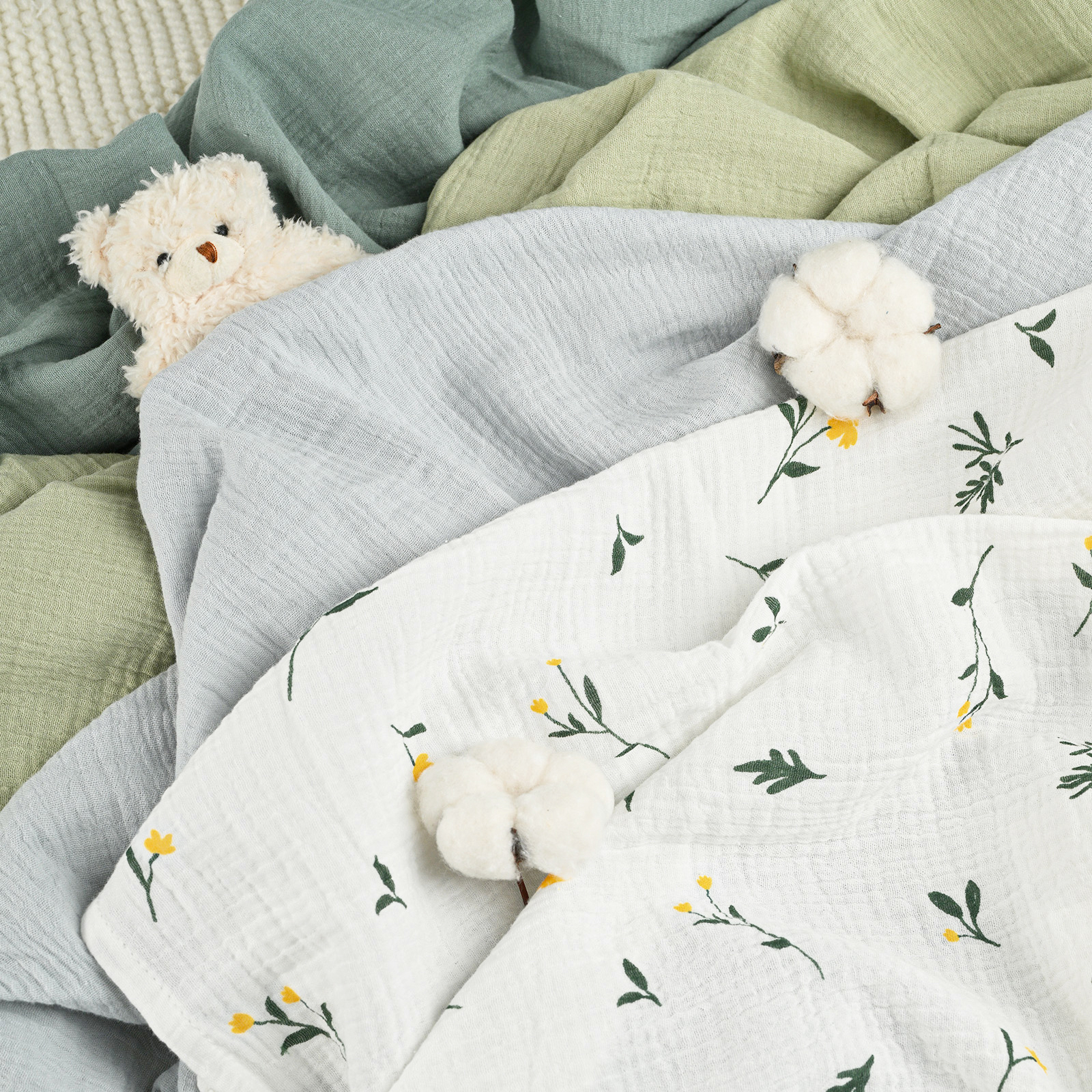 Muslin Swaddle Blankets 4-Pack, 38"x40" - Bud