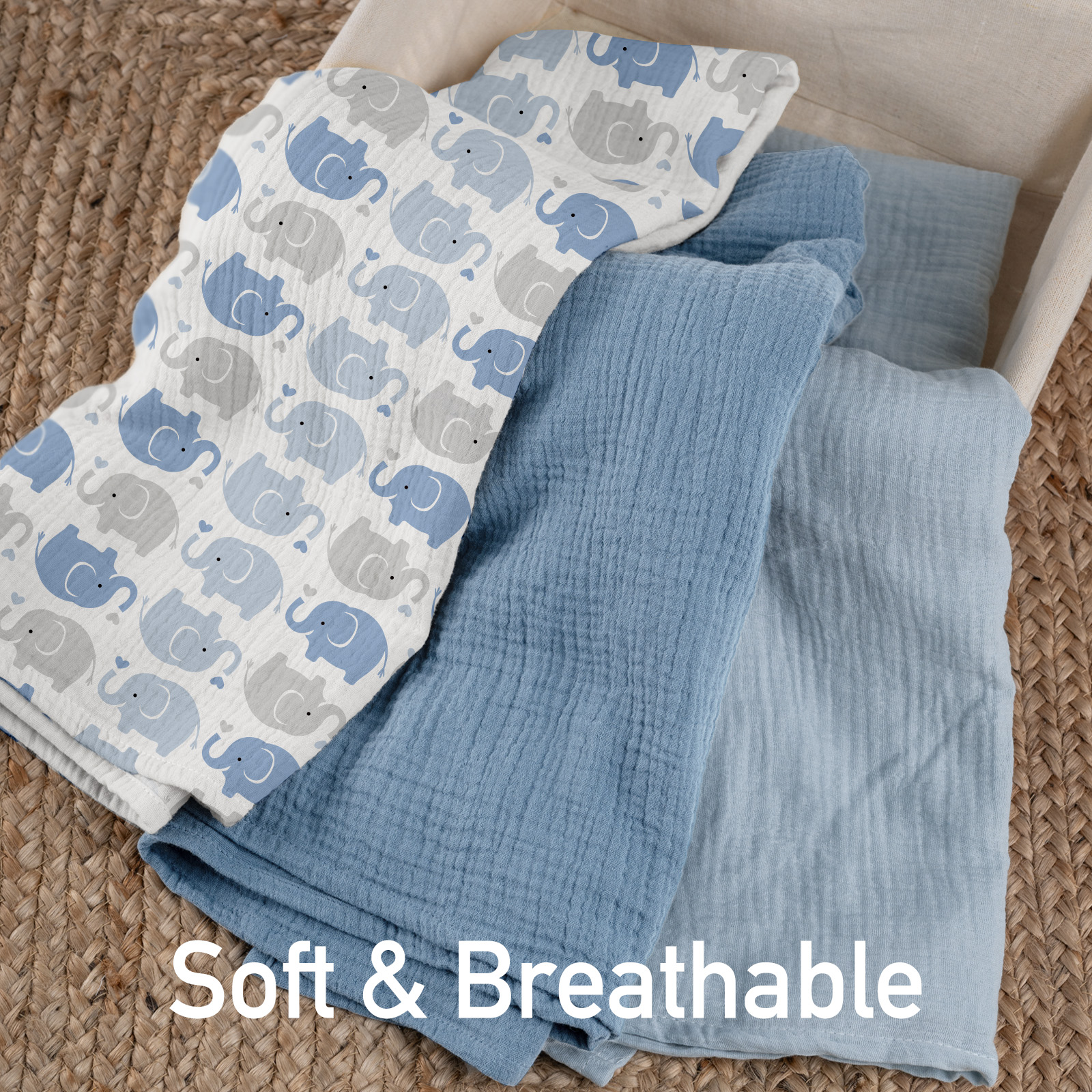 Muslin Swaddle Blankets 3-Pack, 38"x40" - Elephant