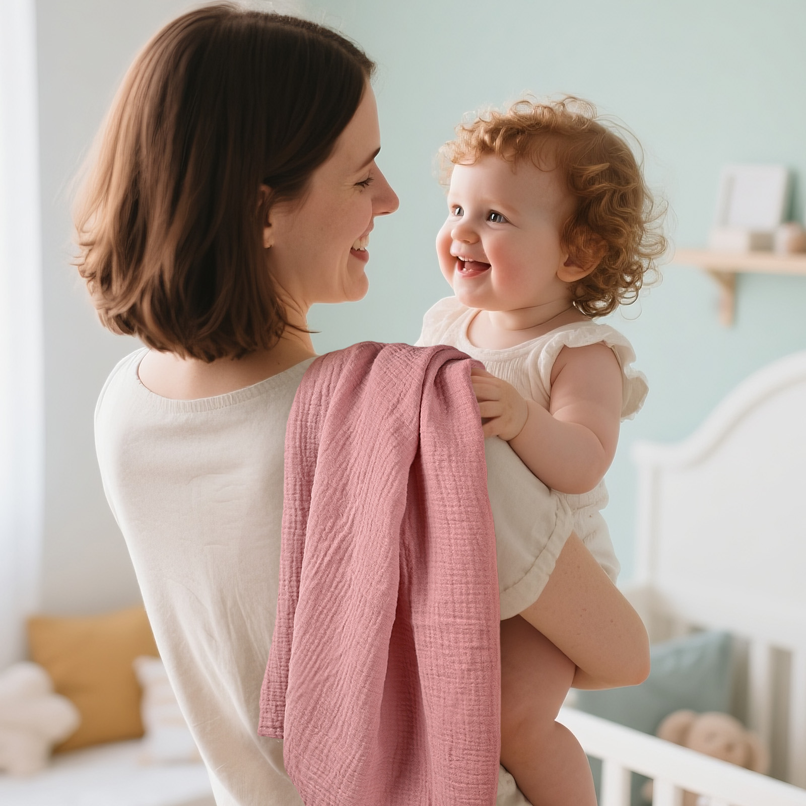 Muslin Swaddle Blankets 5-Pack | 23.5"x23.5" | Mellow Pink