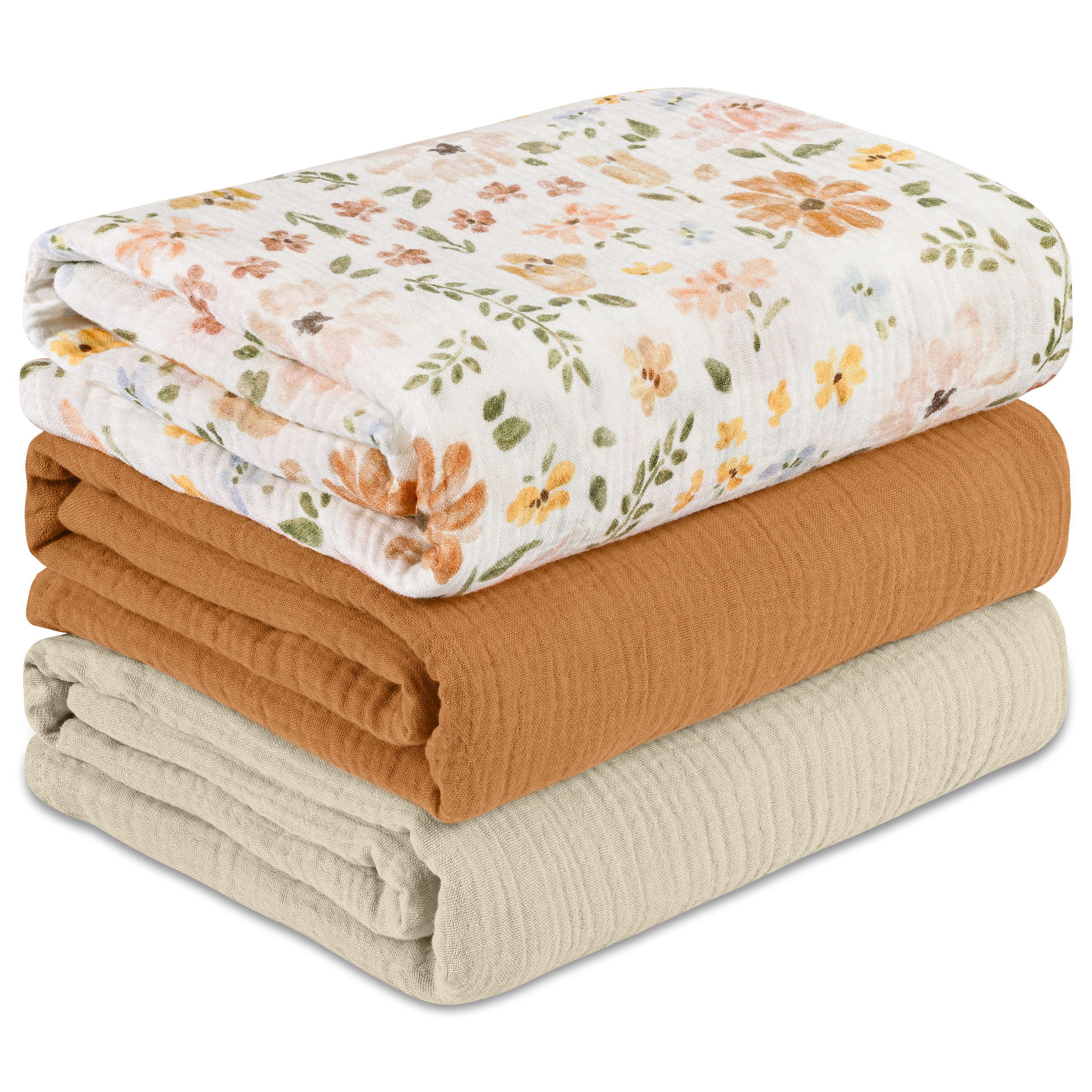 Muslin Swaddle Blankets 3-Pack | 38"x40" | Pastoral Whispers