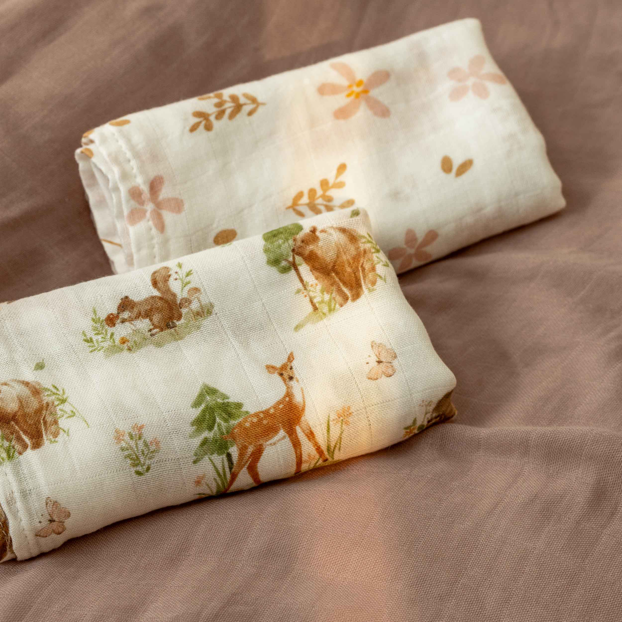 Muslin Swaddle Blankets 6-Pack | 27x27" | Deer & Soft Light