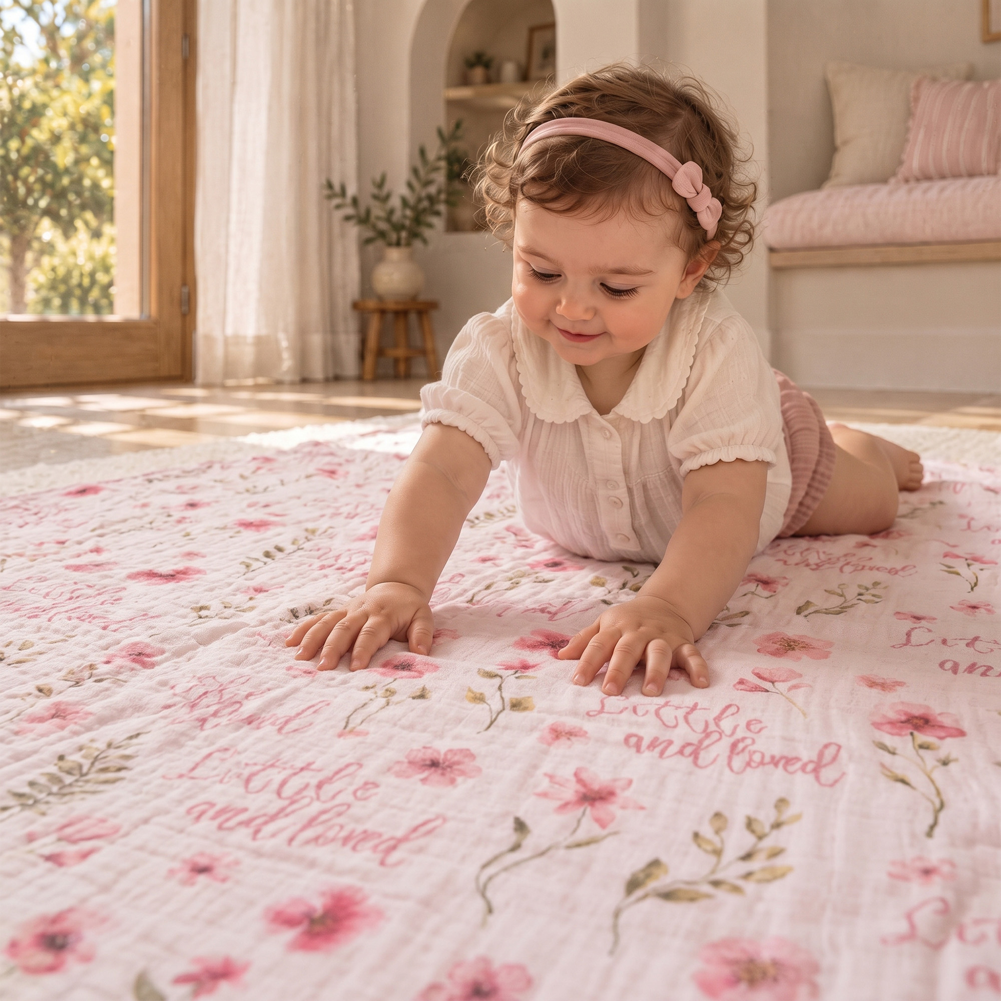 Muslin Swaddle Blankets 1-Pack | 31.5x43.3" | Blush Floral Love
