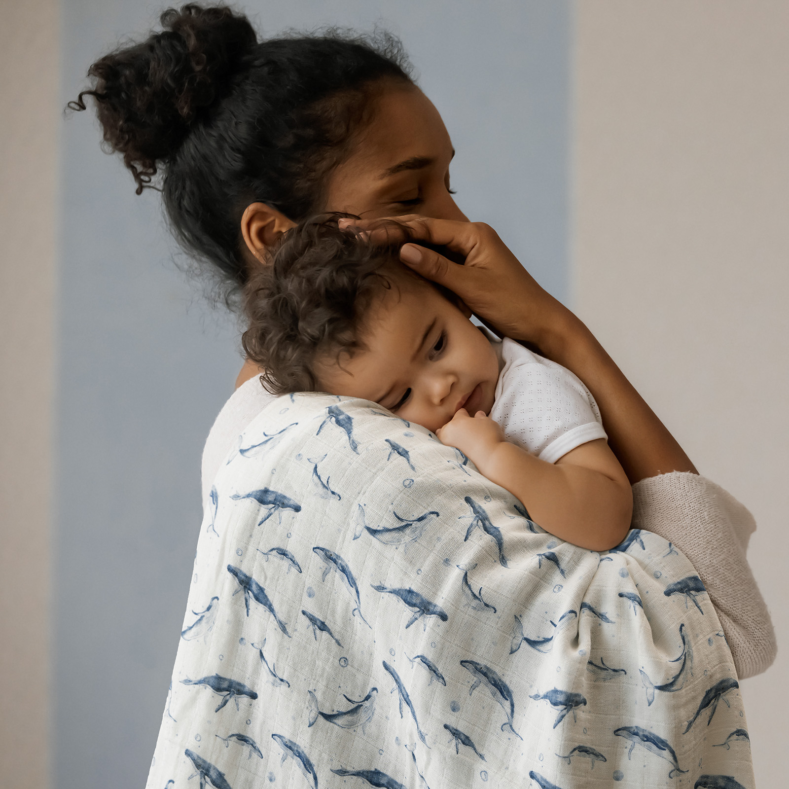 Muslin Swaddle Blankets 4-Pack | 31.5x43.3" | Blue Whale Whisper