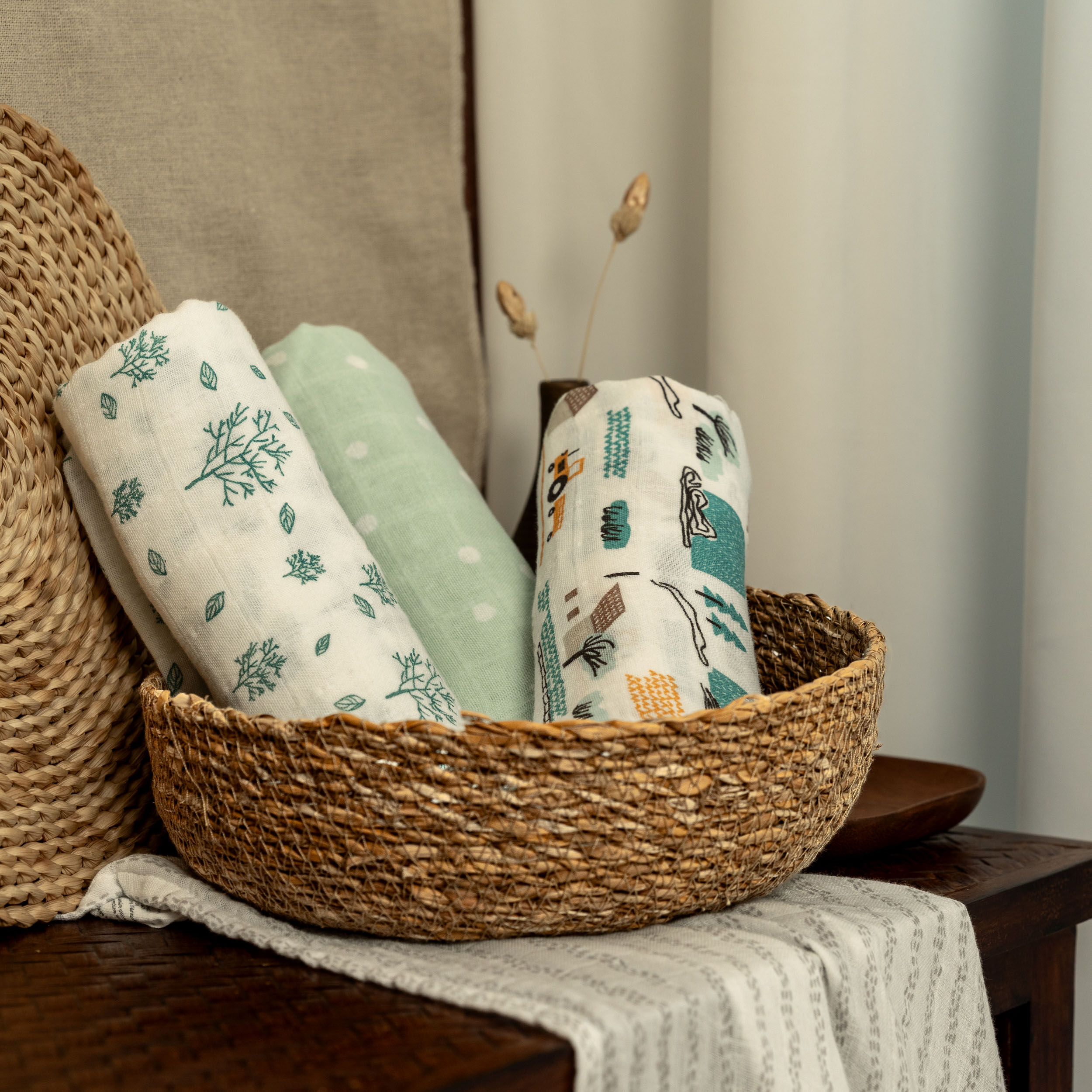 Muslin Swaddle Blankets 4-Pack | 31.5x43.3" | Mint Dusk