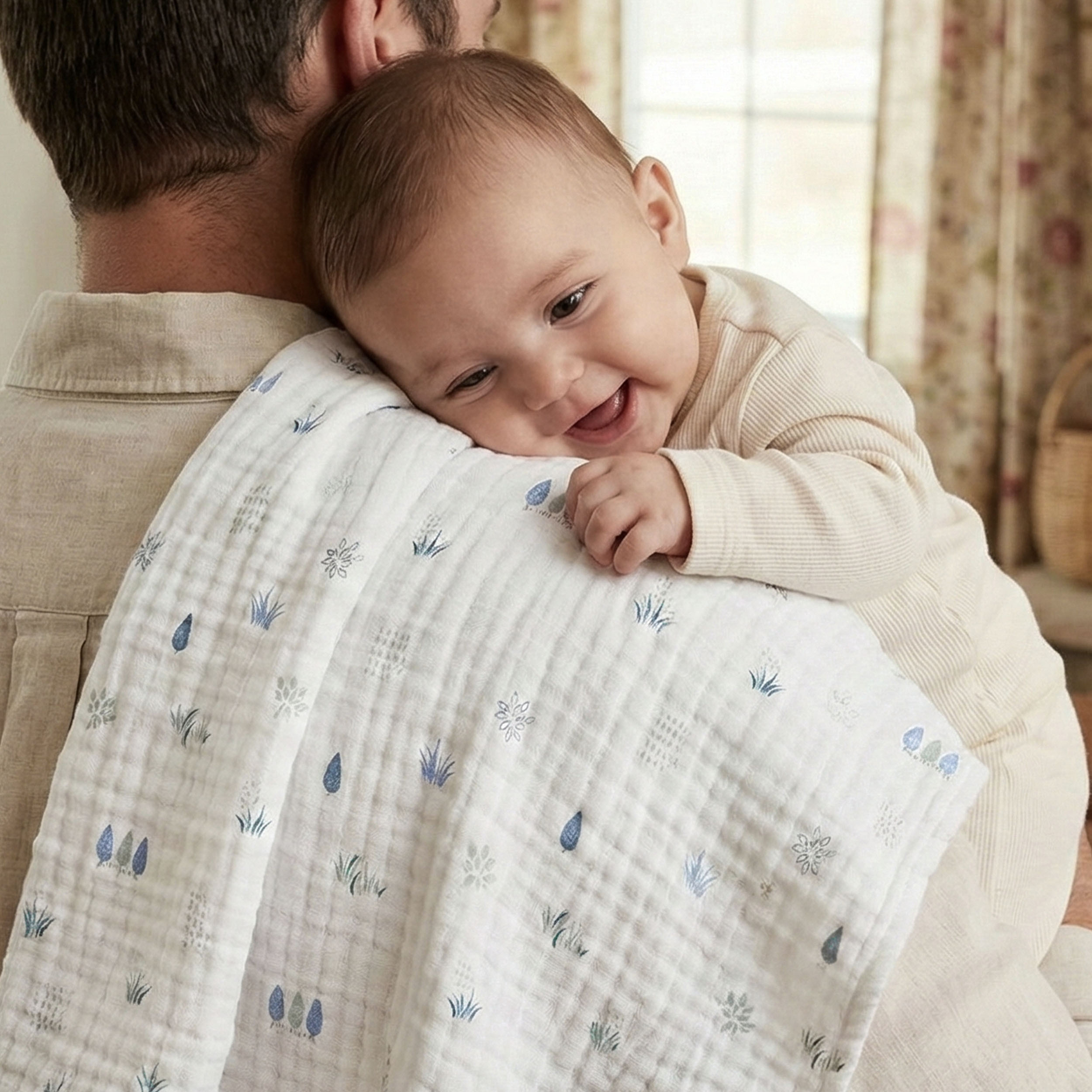 Muslin Swaddle Blankets 4-Pack | 38x40" | Bounce in the Blue