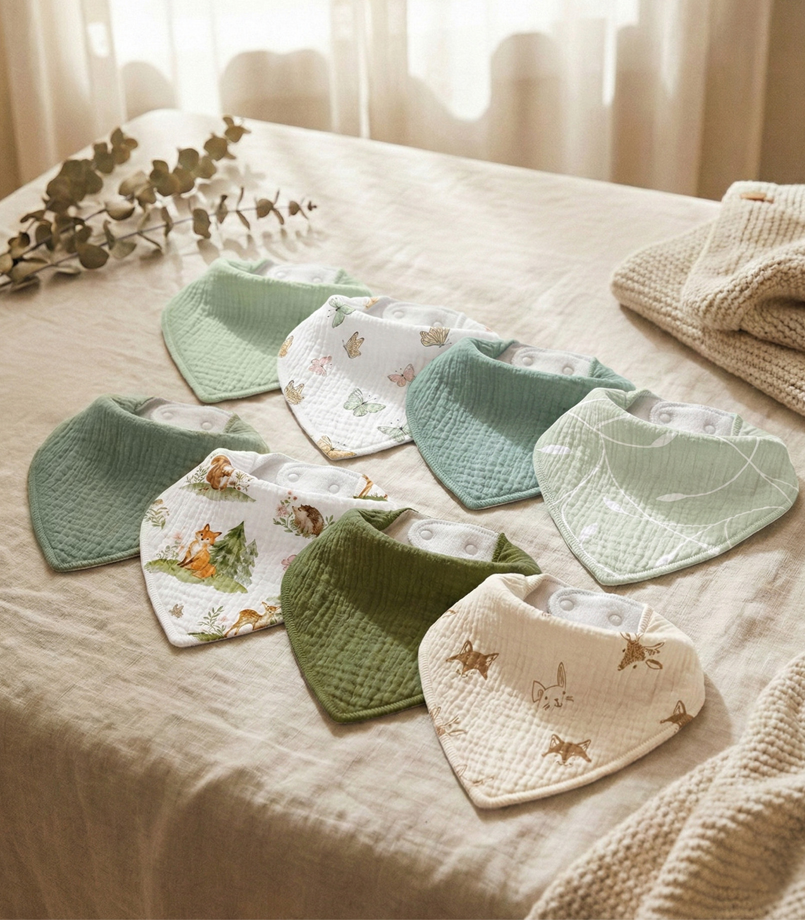 Sylvans | Soft & Absorbent Muslin Bandana Bibs 8 Pack